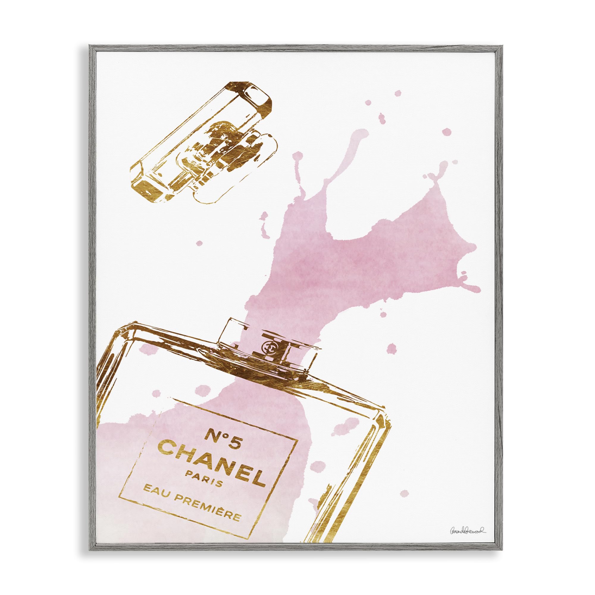 'Glam Perfume Bottle Splash Pink Gold'| Framed Giclee Art