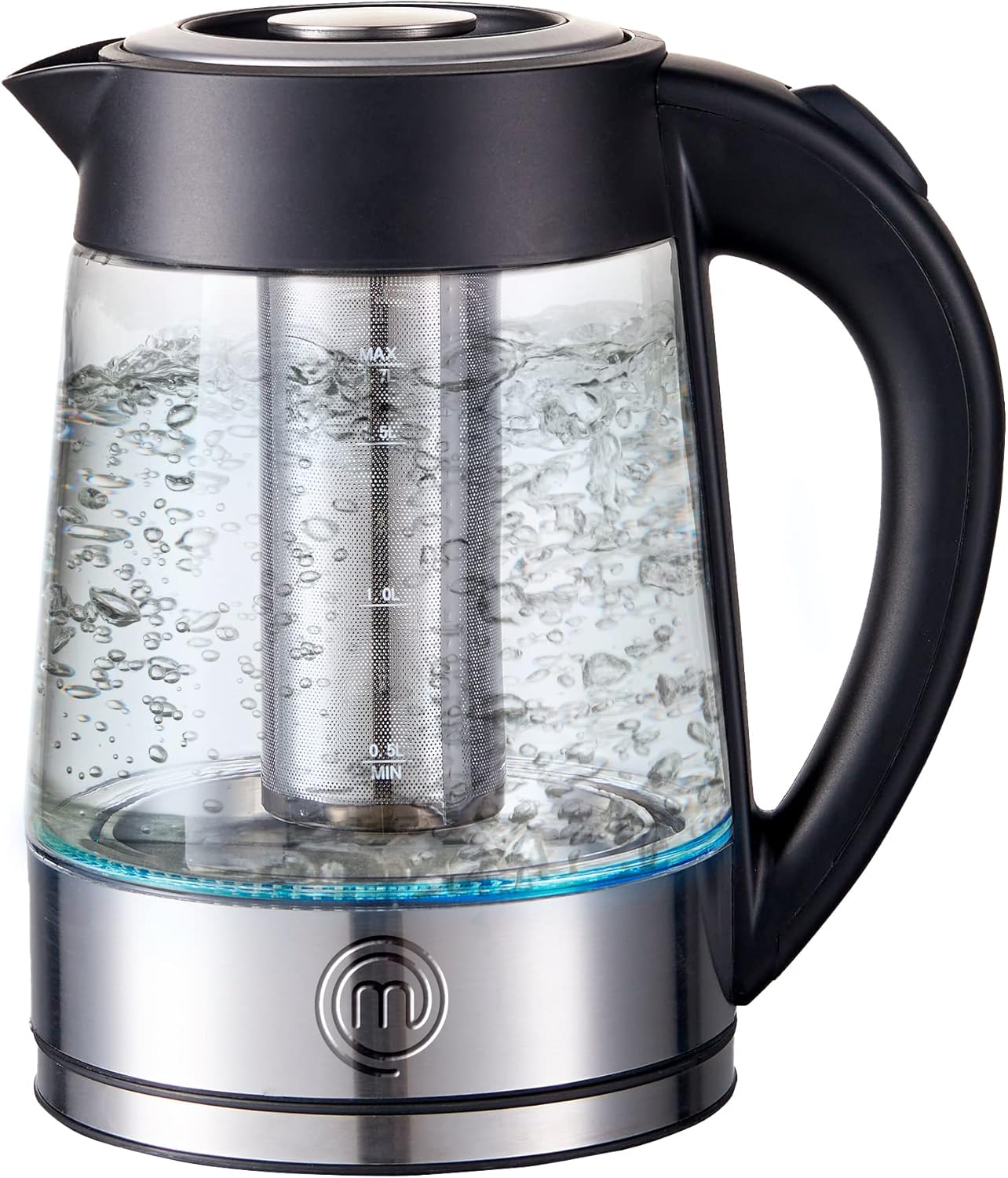 Hukën x Masterchef | Tetera eléctrica Fuse+ | Hervidor eléctrico | Tetera de vidrio | Infusor Removible | Tetera de acero inoxidable Base Giratoria | 1.7 litros