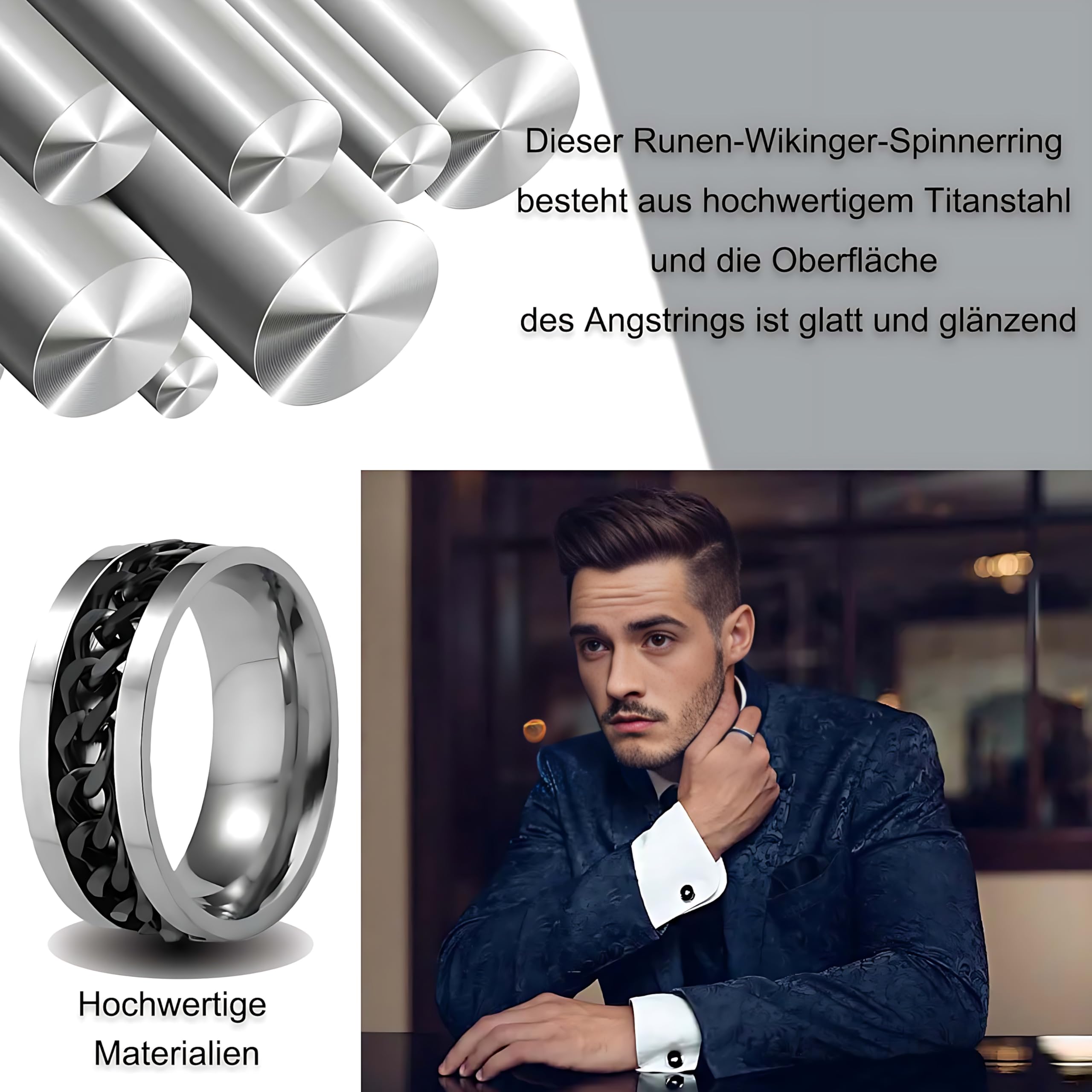 9 sztuk męskich pierścionków, fajny czarny pierścień, bransoletka w kształcie ogniwa, pierścionek fidget ring, zestaw pierścionków spinningowych, obrączki ślubne, czarne pierścionki dla