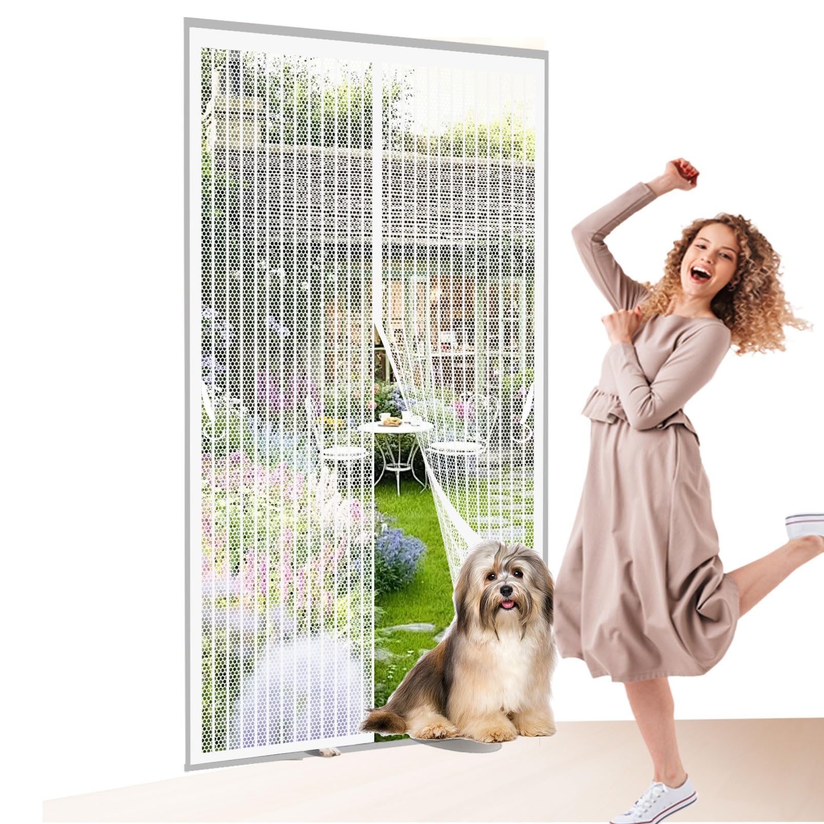 Mosquito Door Screen 88 x 235 cm Full Frame Magic Tape, Powerful Magnets Door Screen, Nets Patio Curtain No Drill Installation, Keep Bugs Out for Keeping Out Flies, White