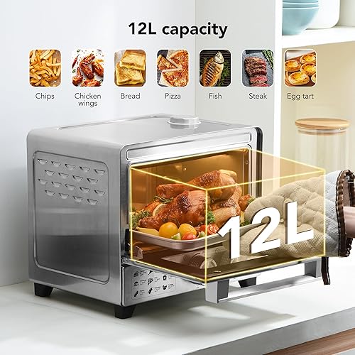 Miniatura 2 de Combo de horno tostador 6 en 1, freidora de aire de acero inoxidable de 12.7 cuartos de galón con infusión de vapor, horno tostador de convección de