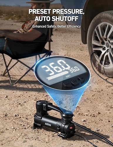 Miniatura 2 de AstroAI Compresor de aire de alta resistencia T4 con apagado automático, bomba de aire portátil de 12 V con 1.97 CFM, inflador digital de neumáticos