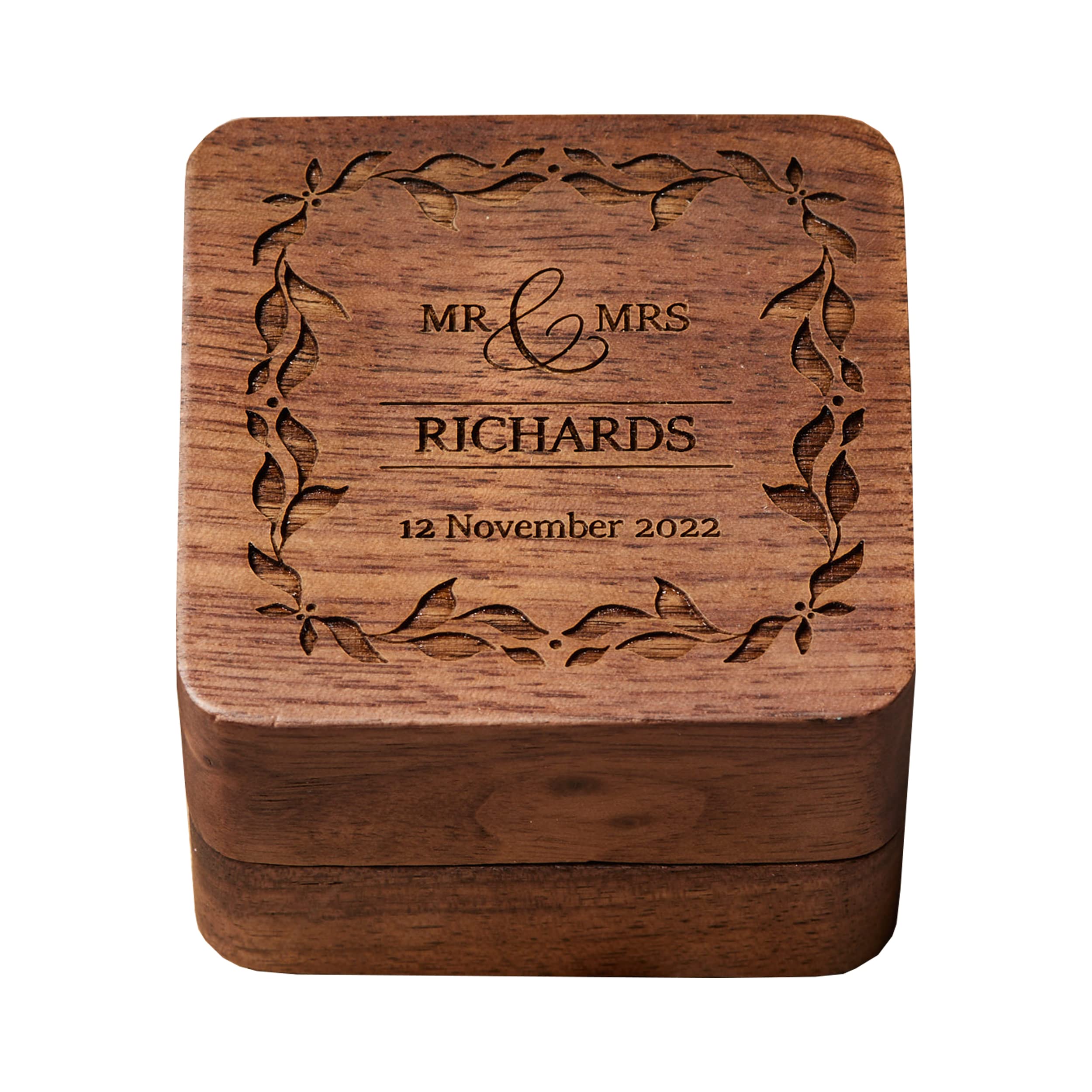 Personalised Wedding Ring Box Holder for 2 Rings With Border