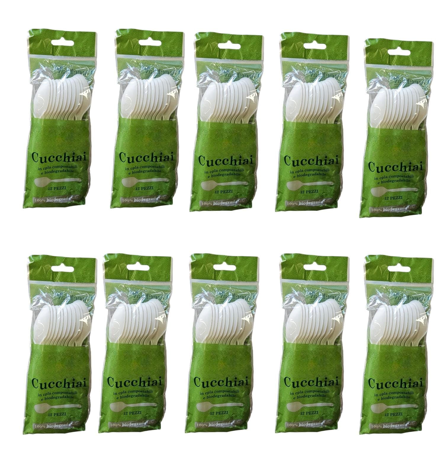 Cucchiai biodegradabili e compostabili Posate in Fibra di Zucchero Bianche 120 Pezzi 10 Confezioni Eco Friendly