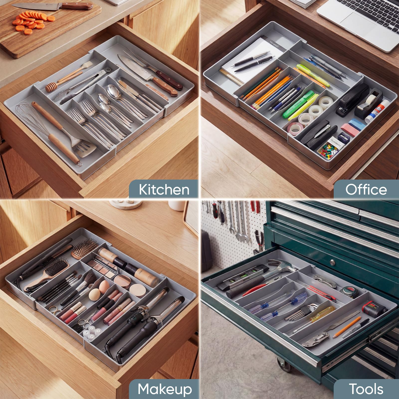 Besteck-Schubladen-Organizer, Grau