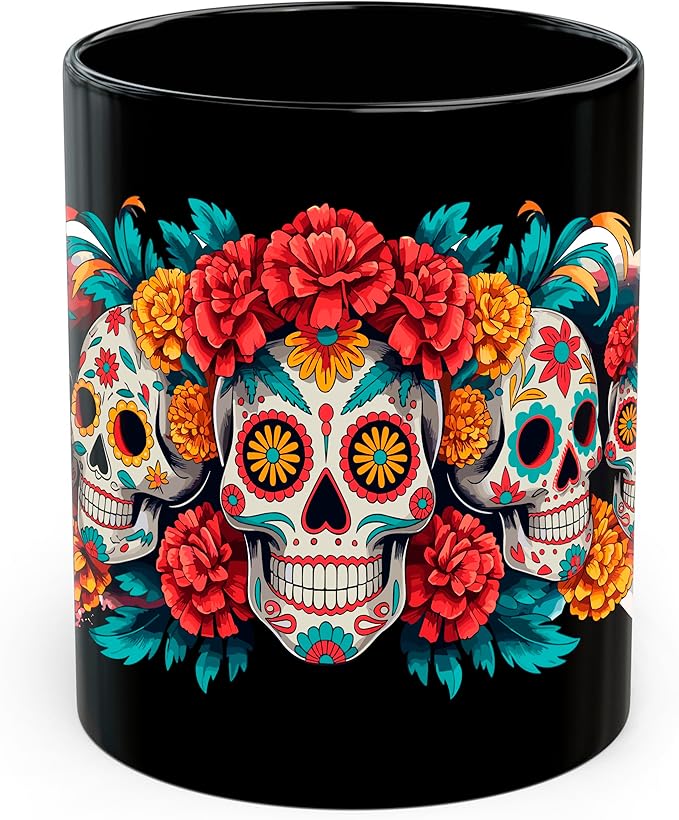 Sugar Skull Ceramic Coffee Mug 11oz Day of the Dead Mexican Holiday - Tea Coffee Mug with Comfortable Grip - Unique Fun Gift Cup for Office or Home - Vibrant Long-Lasting Print ID45211