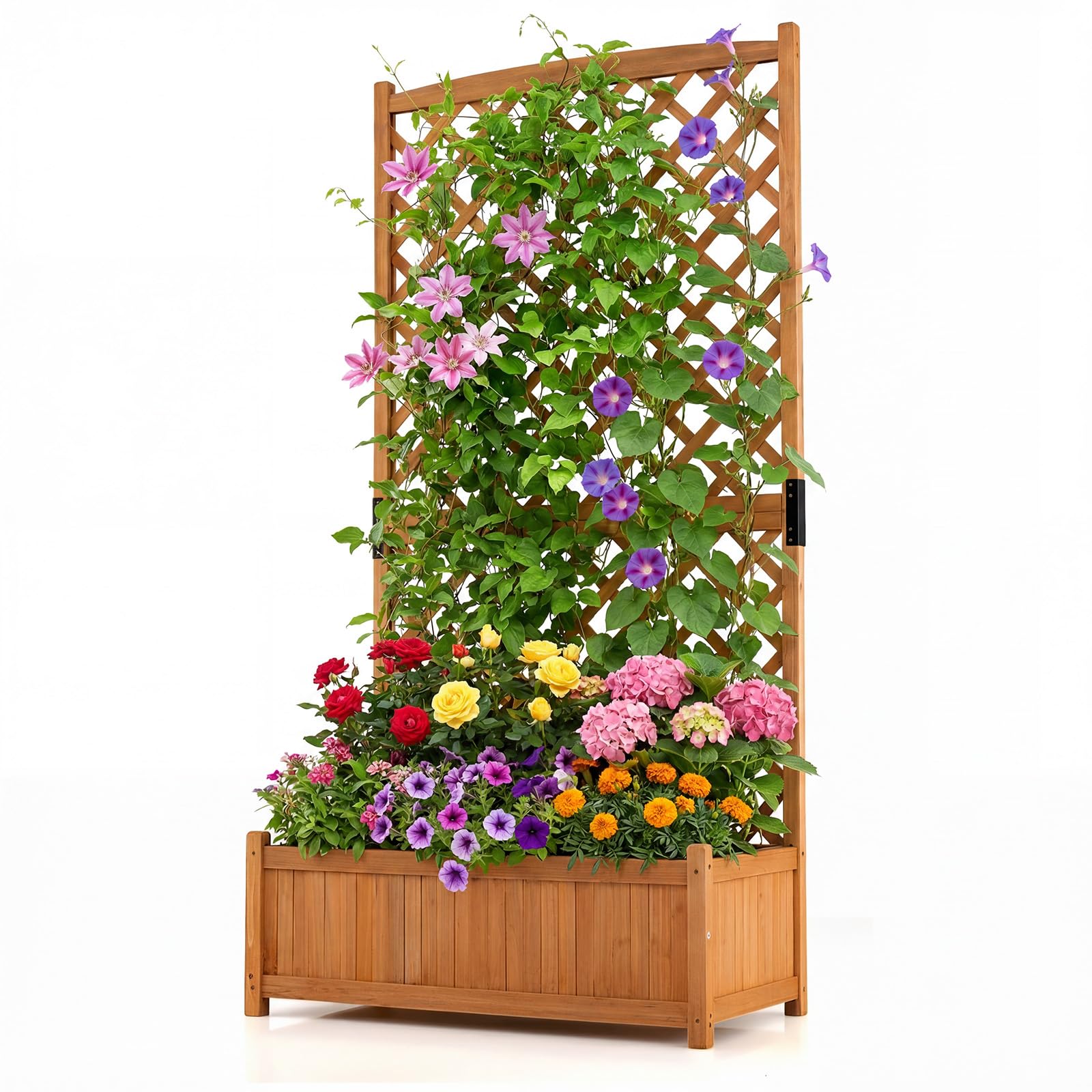 COSTWAY Fioriera da Esterno con Grigliato, Letto Rialzato in Legno con Traliccio e Fori di Drenaggio, Aiuola Rialzata per Piante Rampicanti e Fiori, 90 x 45 x 180,5 cm (Arancione)