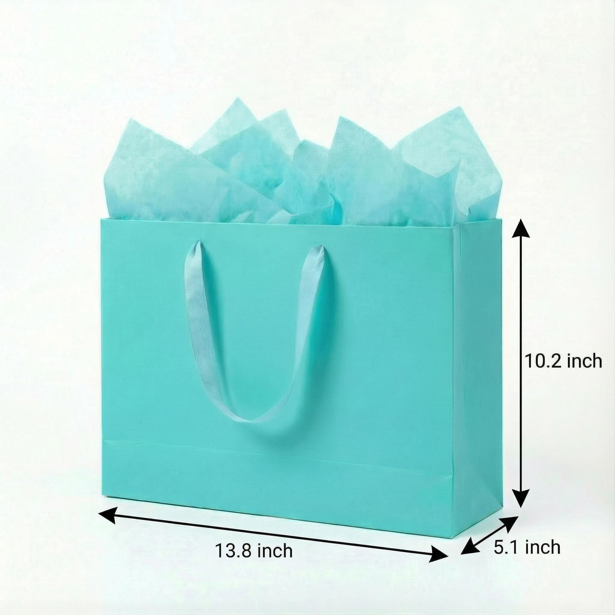 JUNESHE Teal Gift Bags Set of 3, 13.8 inch Paper Bag with Handles Matching Card Envelop Sticker Tissue Paper for Party Shopping Birthday Wedding Anniversary Turquoise