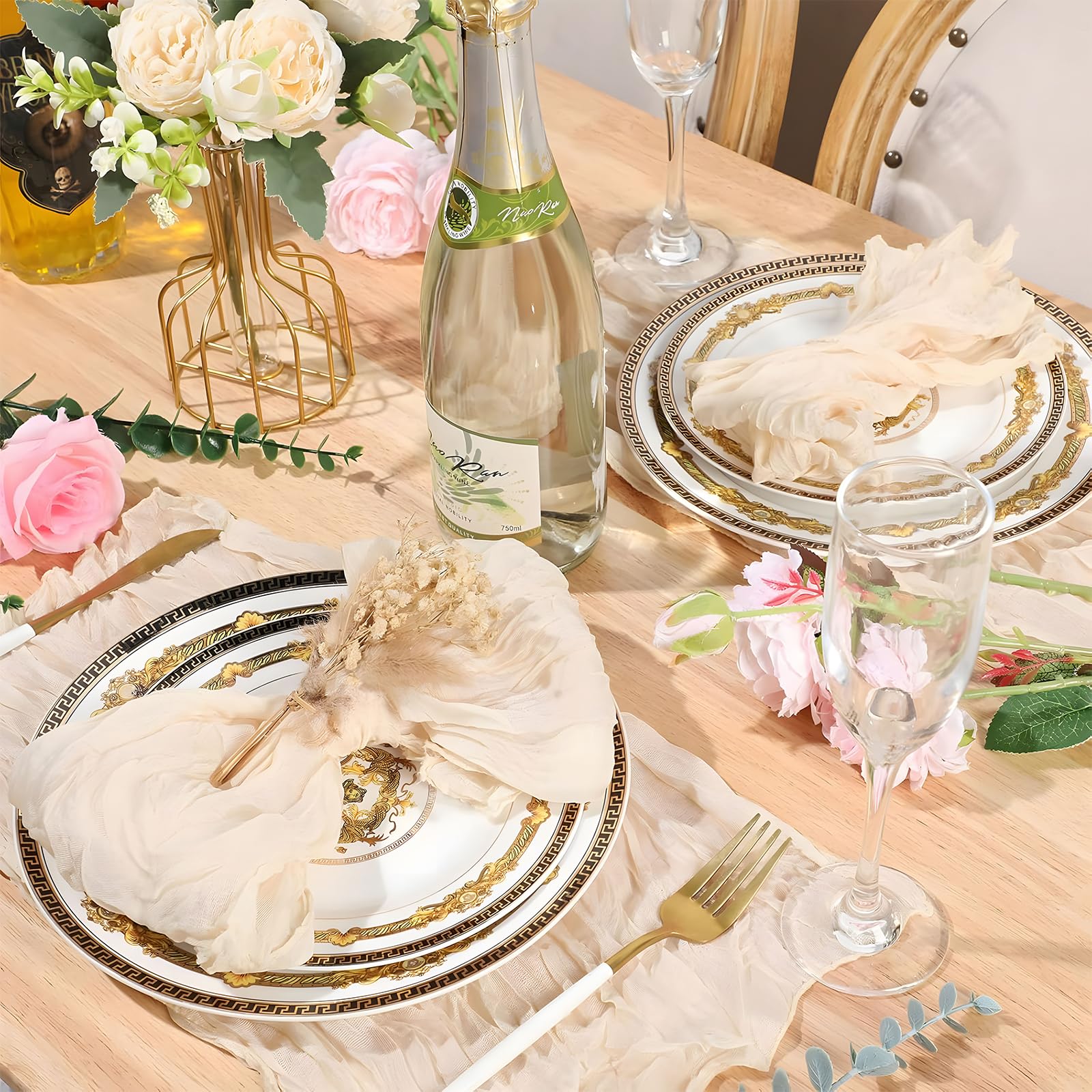 LALAGO 50pz 50cm Tovagliolo di Garza Beige, Tovaglioli di Stoffa a Grinze, Vintage Boho Mano Tinta Cotone Piazza Tovaglioli Grinzoso, Rustico Bohemien per Feste, Ricevimenti, Feste di Nozze