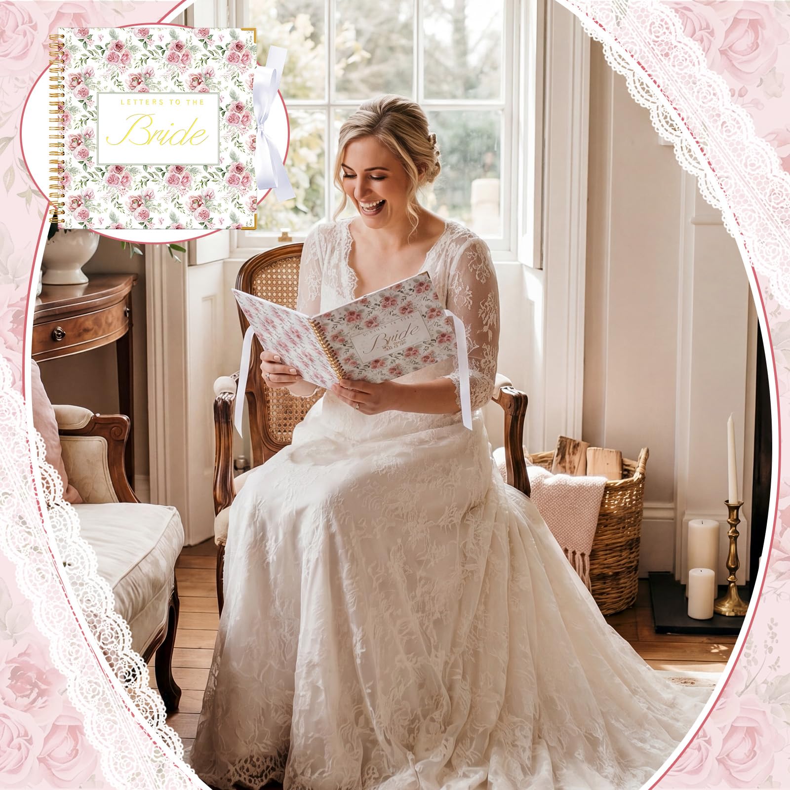 Libro degli ospiti per matrimonio, con lettere per la sposa, album dei ricordi di matrimonio, album fotografico fai da te, carta bianca, cartello per gli ospiti con adesivi perlati (30,5 x