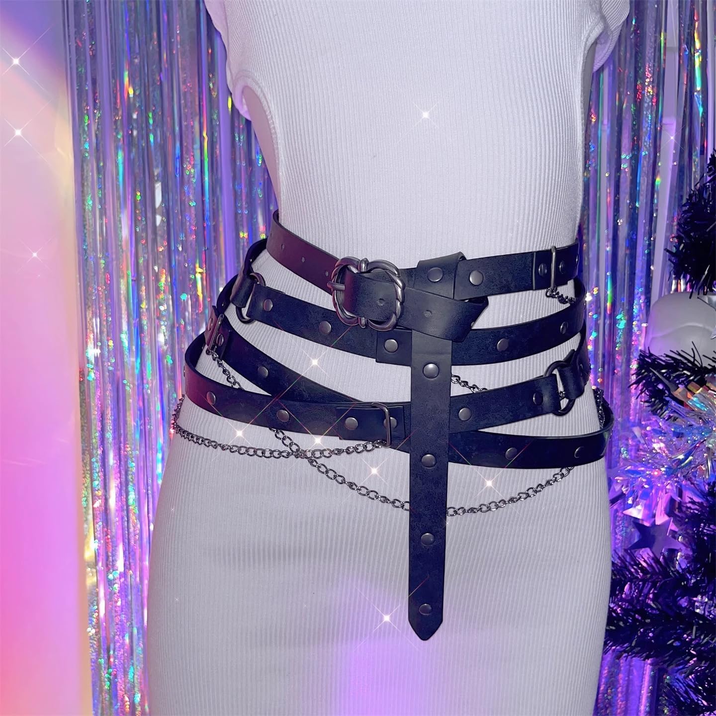 Medieval DIY Metal Chain Belt Faux Leather Thin Skinny Belt Renaissance Vintage Pirate Belts Chain Cosplay Costume