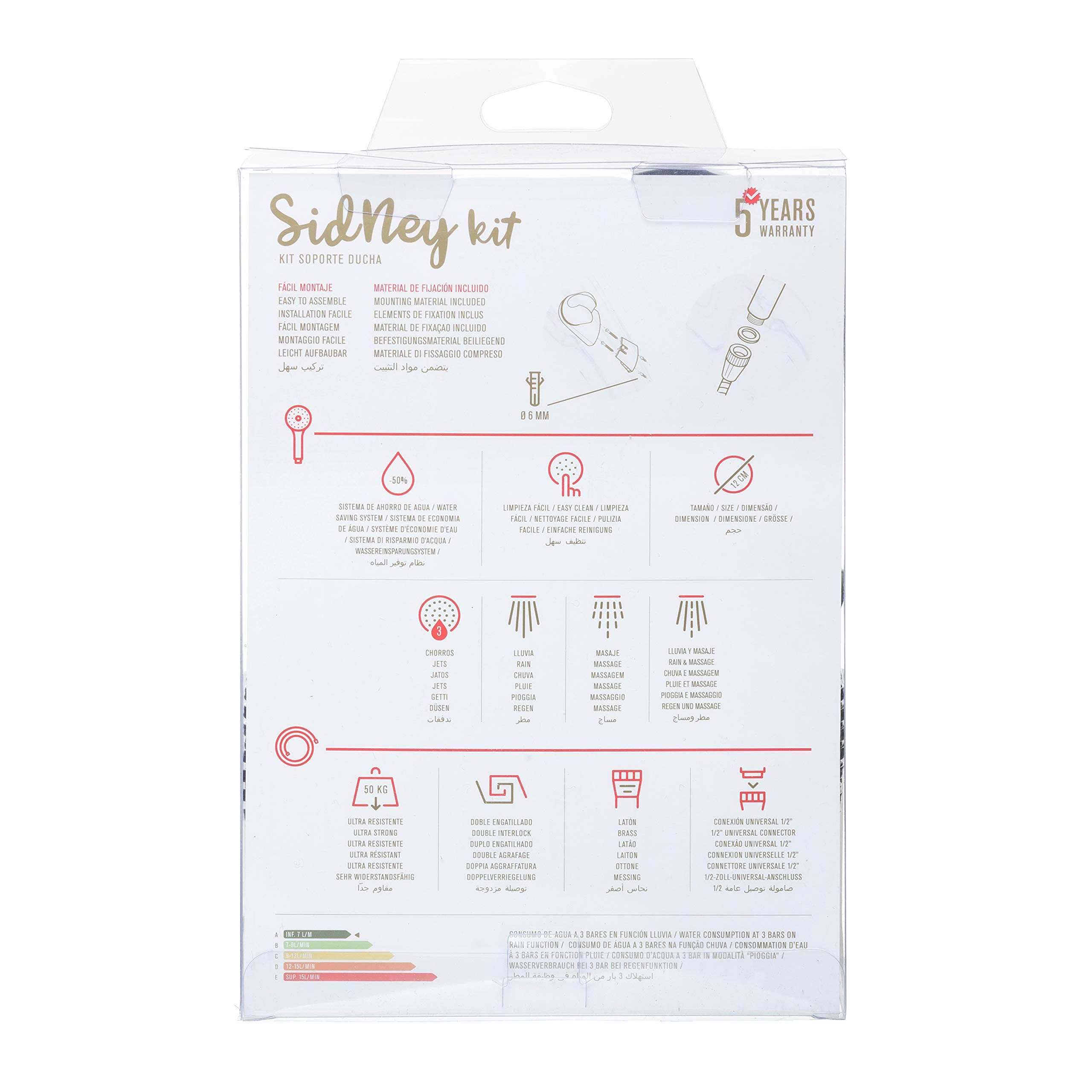 TATAY Kit Alcachofa Ducha Sidney con Soporte y Manguera 1.5M, 12 cm de Diámetro, de ABS, 3 posiciones, Sistema de Ahorro de Agua y Antical, Cromado