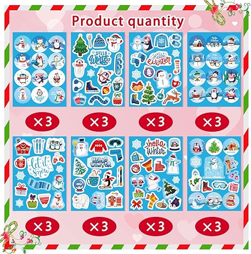Miniatura 7 de 330 calcomanías de invierno para niños, calcomanías de vacaciones de invierno con Papá Noel, muñeco de nieve, árbol de Navidad, pingüino, copo de