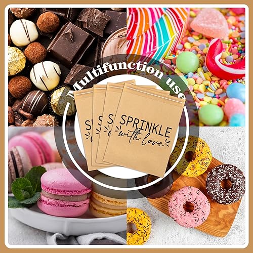 Miniatura 4 de AnyDesign Paquete de 100 bolsas de dulces de donas autoadhesivas con papel kraft para golosinas, bolsas de regalo marrón natural, bolsas de bufé