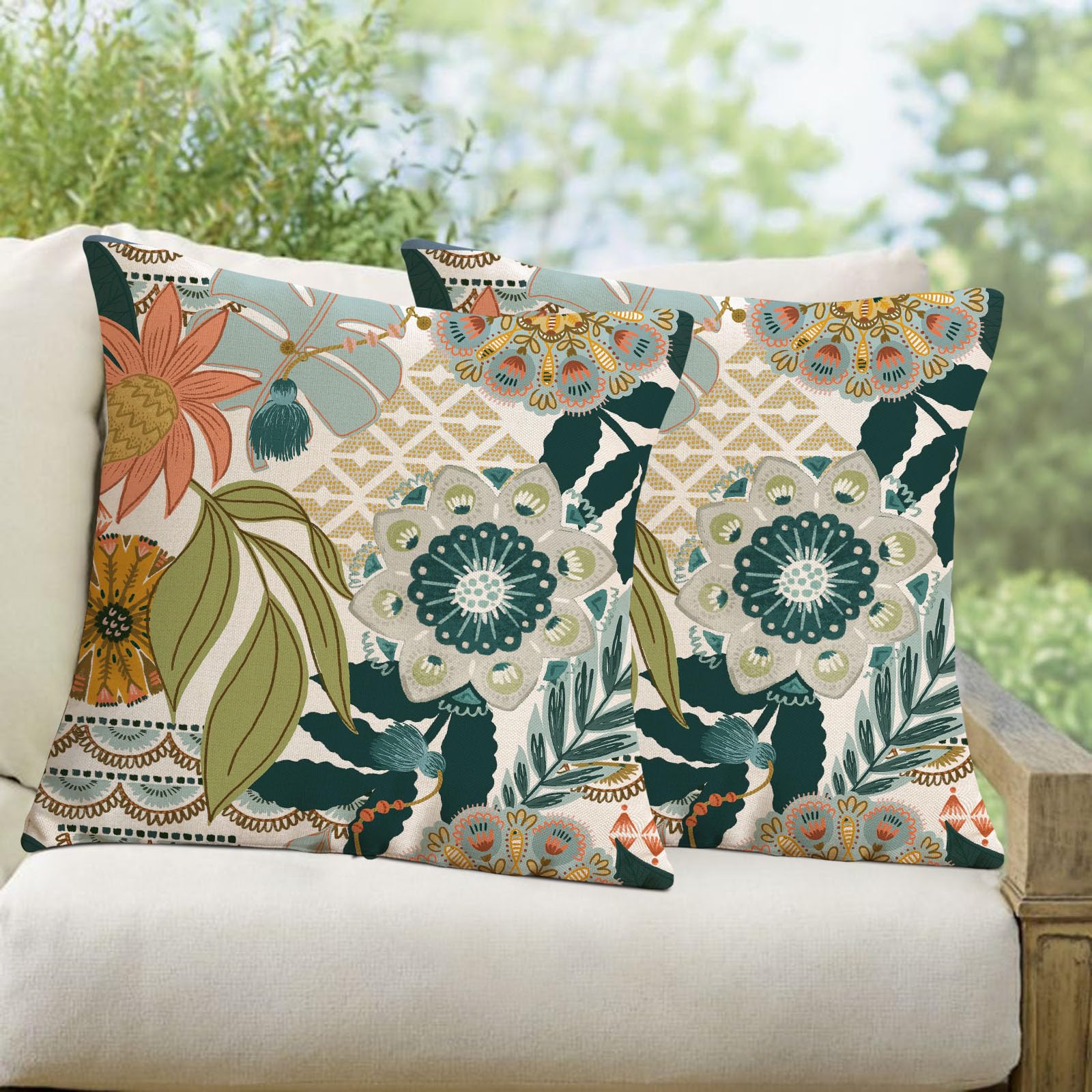 Jarrtinle Set 2 Federe Per Cuscini Impermeabili 45x45 Cm – Design Autunnale Con Foglie D'Acero E Zucca, Per Esterni, Veranda, Panca, Decorazioni Ringraziamento - 2