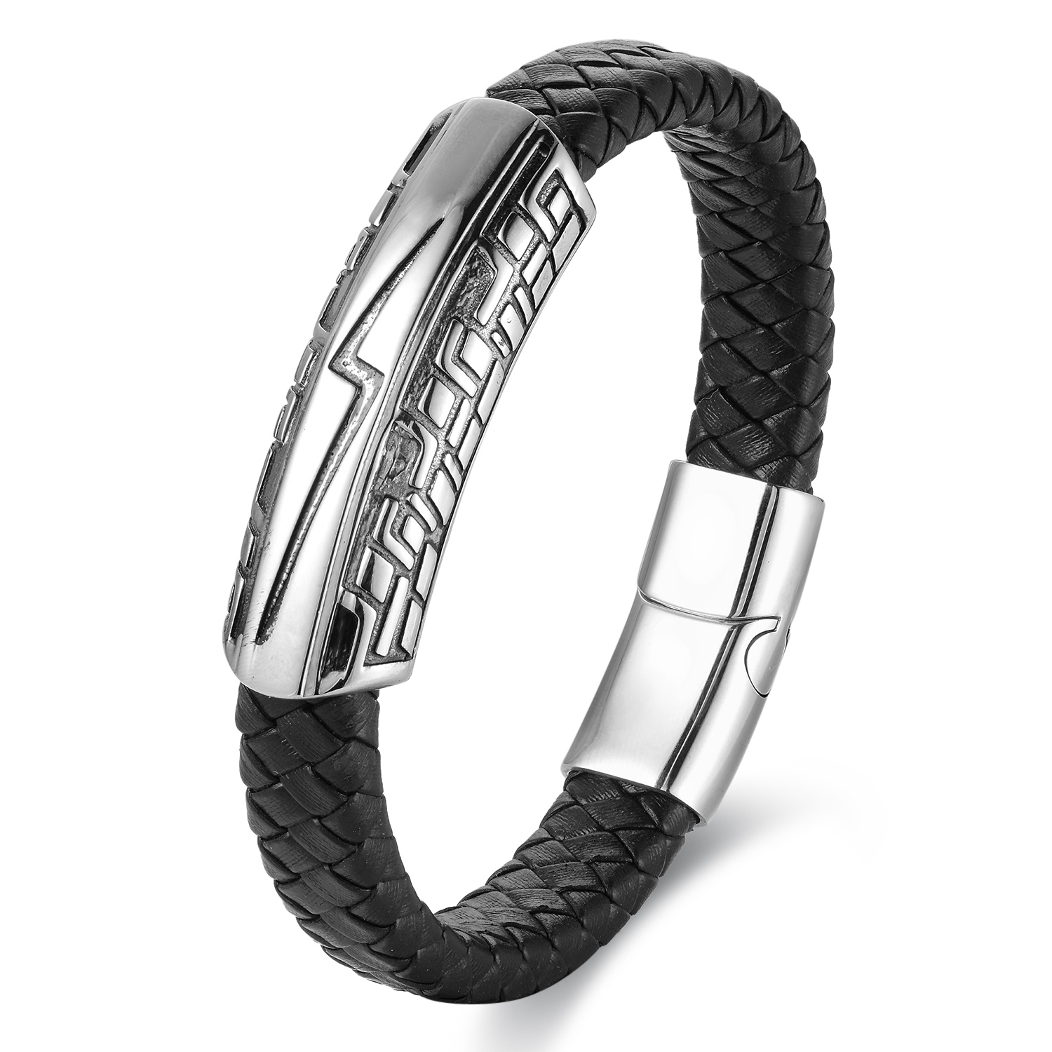 Pulsera brazalete hombre acero negro trenzado vintage miniatura 5