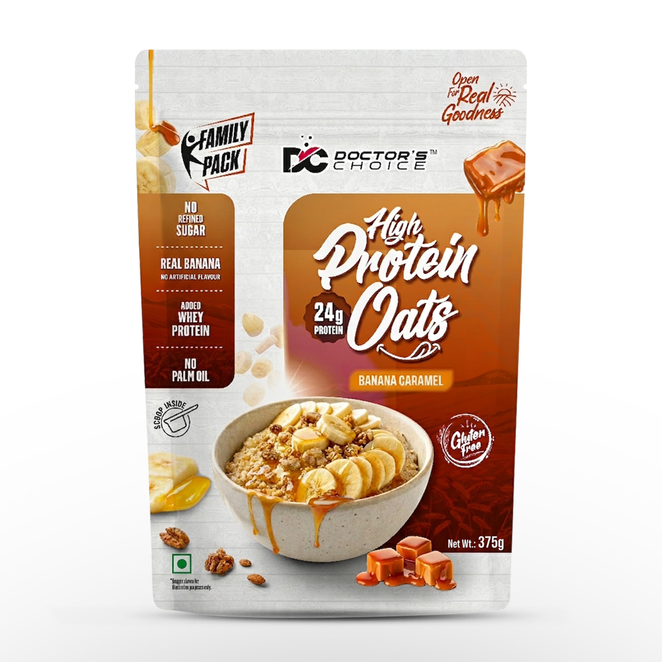 DC DOCTORS CHOICE High Protein Oats Banana Caramel Flavor | 24g Protein | Made with Real Bananas | No Refined Sugar | Healthy Instant Oatmeal Breakfast | High Fiber Oats (375G)-image-25