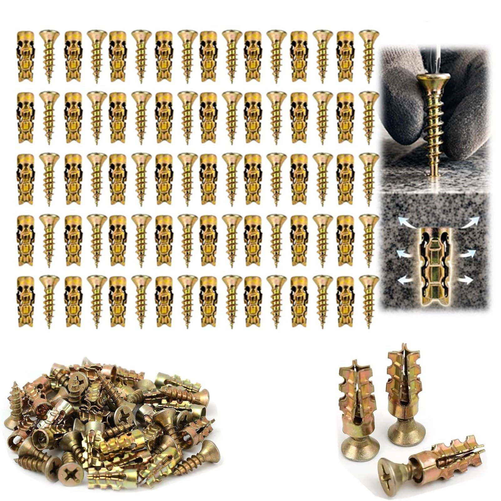 6×14mm Short Expansion Screw Set,100PCS Door Hinge Thread Repair Screws, Self Drilling Serrated Iron Expansion Screw for Cabinet Hinge Repair & Stripped Thread Repair