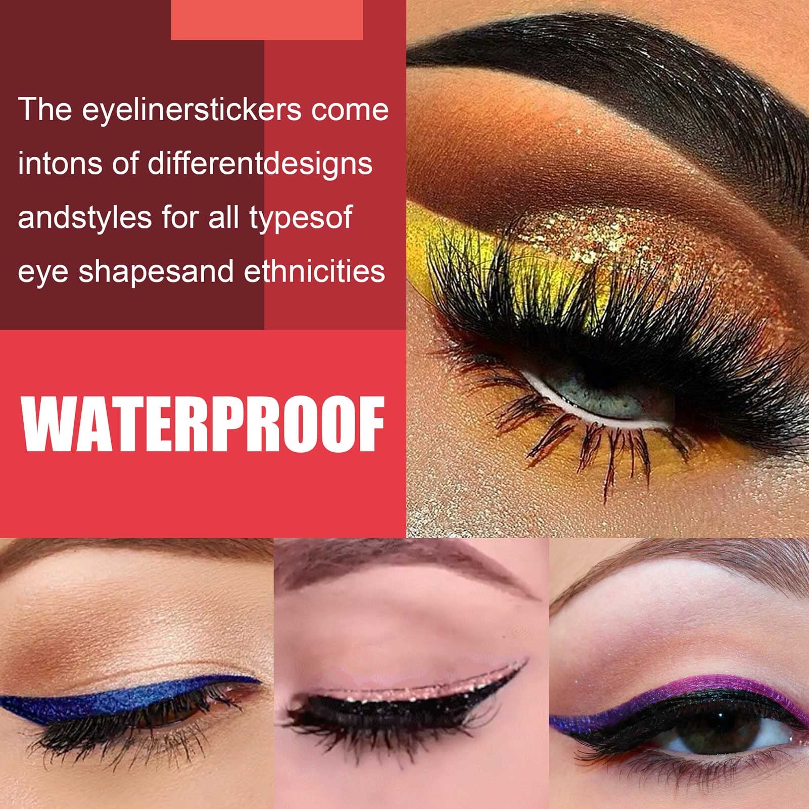 Pongnas 4 Pary Naklejek na Eyeliner Wielokrotnego Użytku, Wodoodporne, Trwałe Płatki na Rzęsy w Odważnych Kolorach, z Wieloma Opcjami Kolorystycznymi dla Wszystkich Typów Oczu