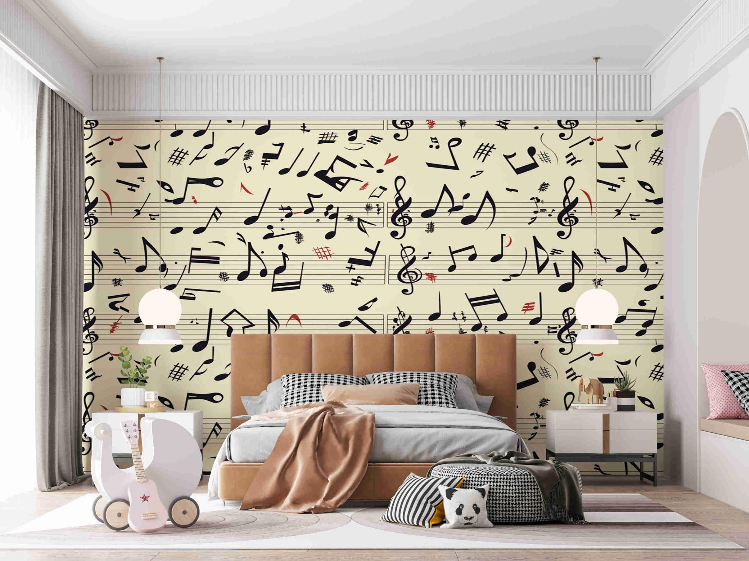 Papel pintado de notas musicales sencillas, papel pintado fotográfico con partitura musical, mural de pared para niños, dormitorio, decoración de póster para el hogar, 118 pulgadas de ancho x 82