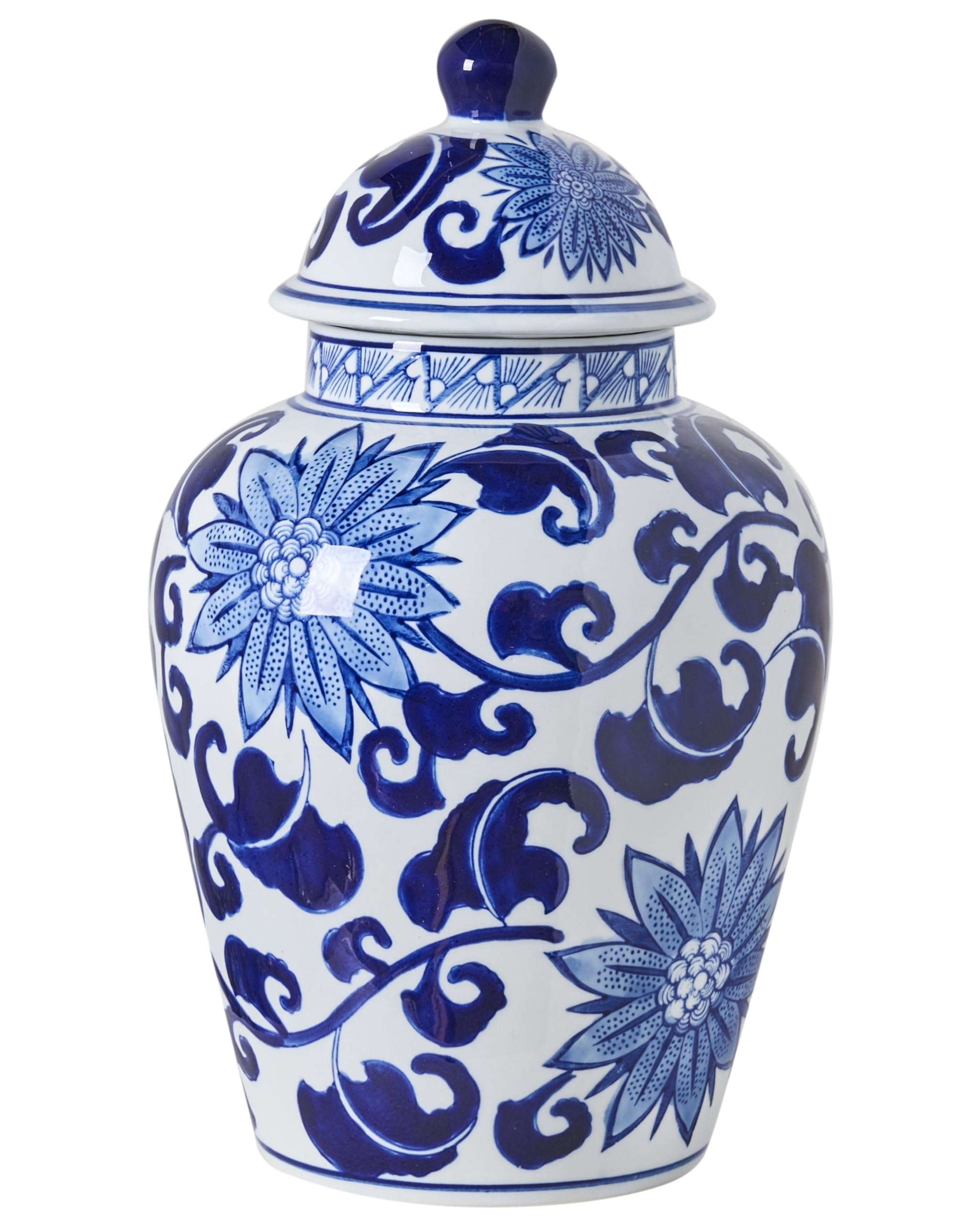 Blumenvase mit Deckel groß rund Porzellan weiß/blau handgemacht Deckelvase 36 cm hoch Cuenca
