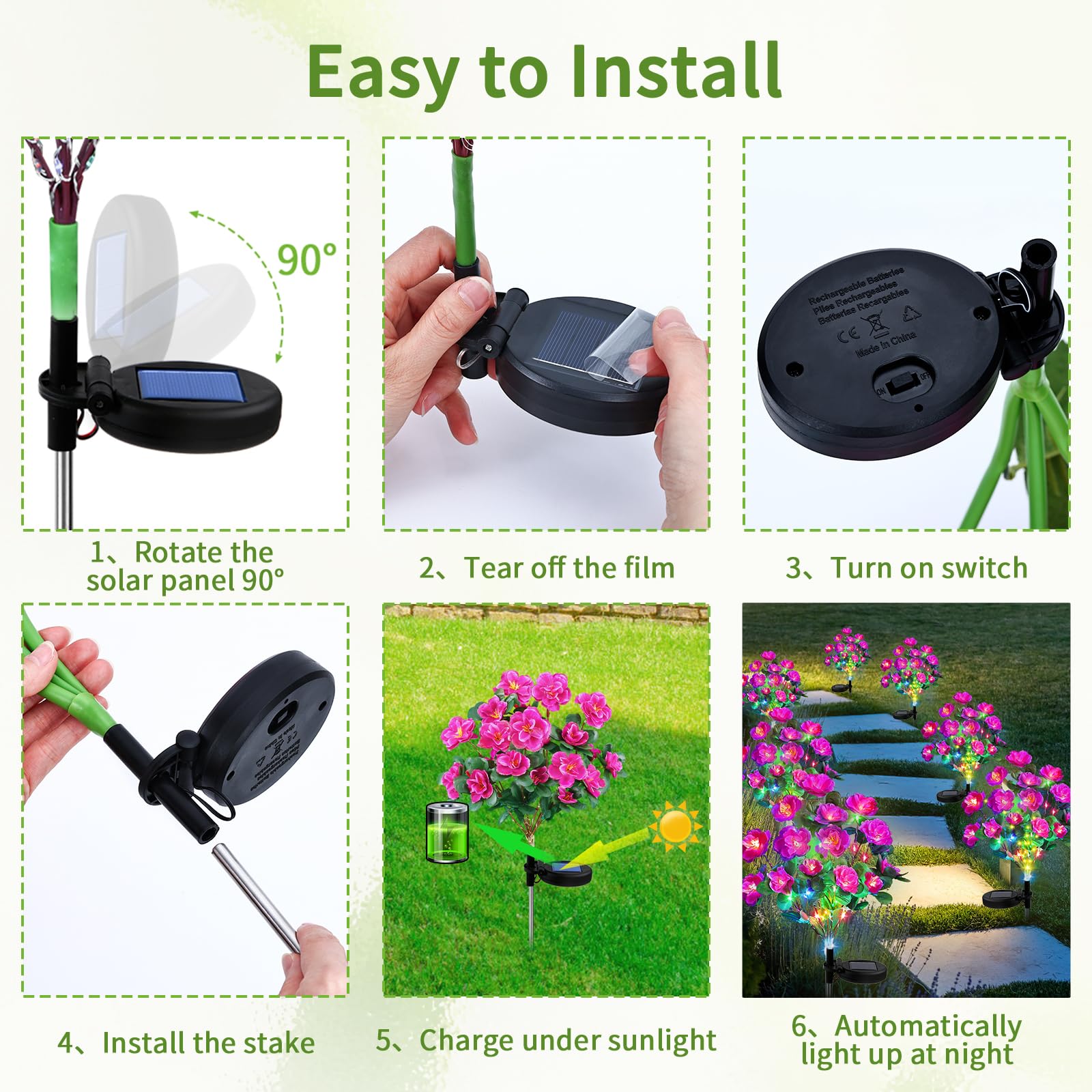 Joyoldelf Solar Lights Outdoor Garden, 2 Pack Rhododendron Solar Garden Lights - Image 4