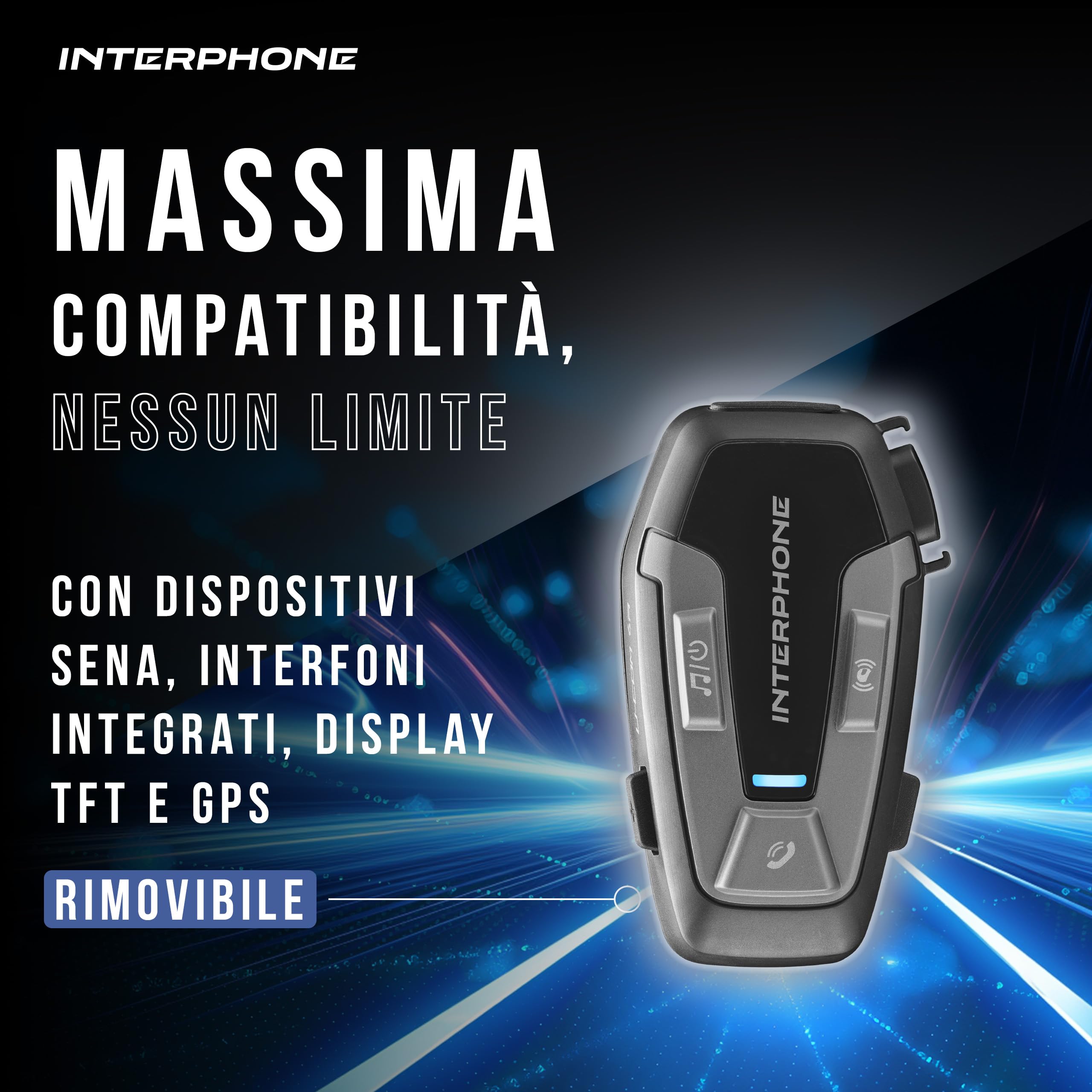 INTERPHONE U-Com6R Interfono Moto Bluetooth 5.2 Rimovibile Batteria 15 ore Autonomia 1 Km Compatibile TFT GPS Impermeabile Speaker 32mm