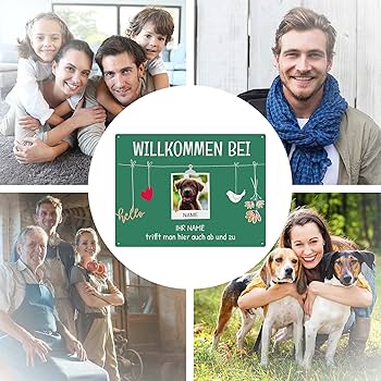 Hunde Schild Personalisiert - Hier Wohnt Mit Personal - Metallschild Mit Foto Und Name Für Außen, Wetterfestes Türschild Für Hundebesitzer - DIN A5-21 X 15 Cm, Zwei Tiere, Schwarz