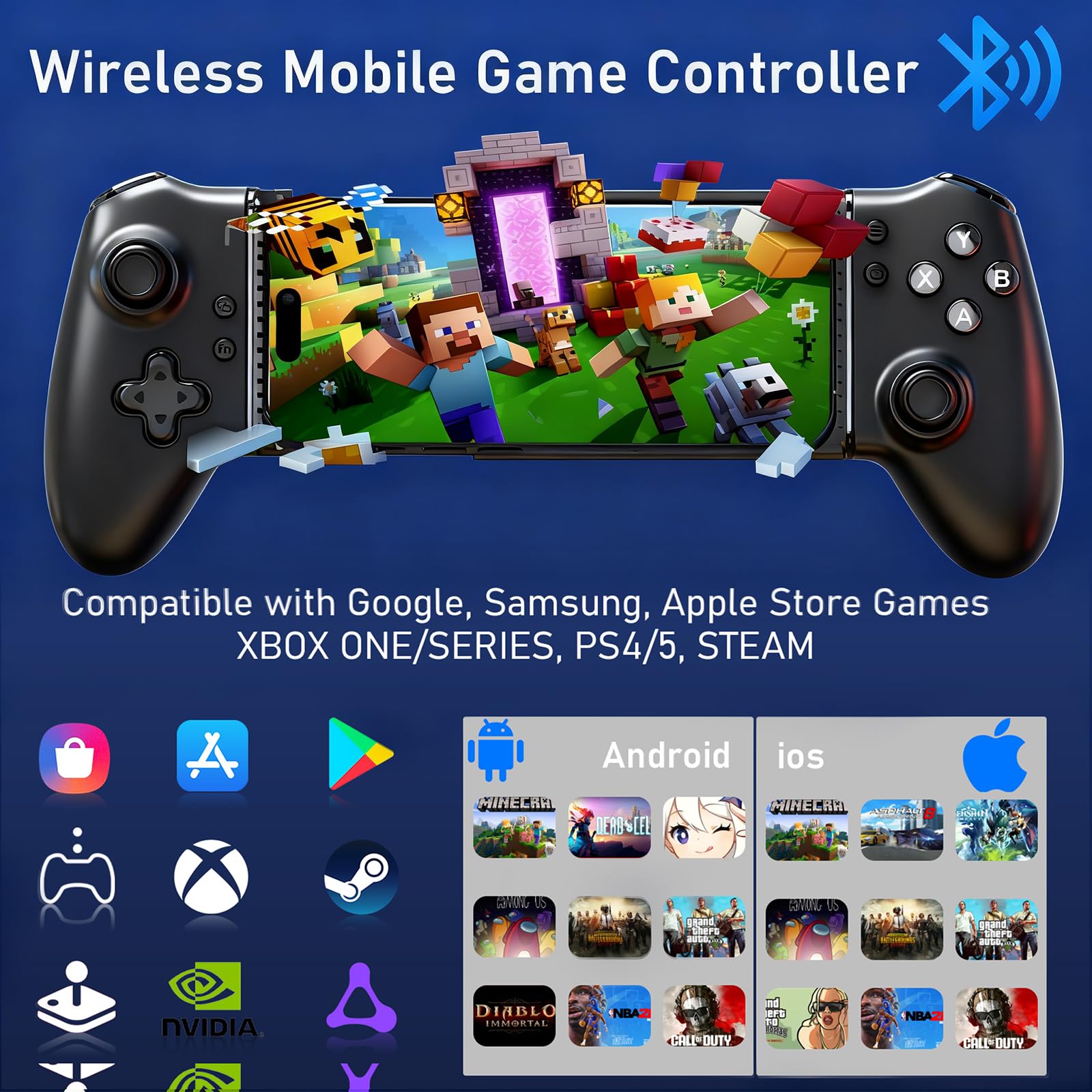 Shiptree Controller telefono per Android/iPhone, controller per smartphone con controller effetto Hall, vibrazione, Bluetooth, pulsanti semi-meccanici, USB-C, compatibile con Xbox, Minecraft, nero