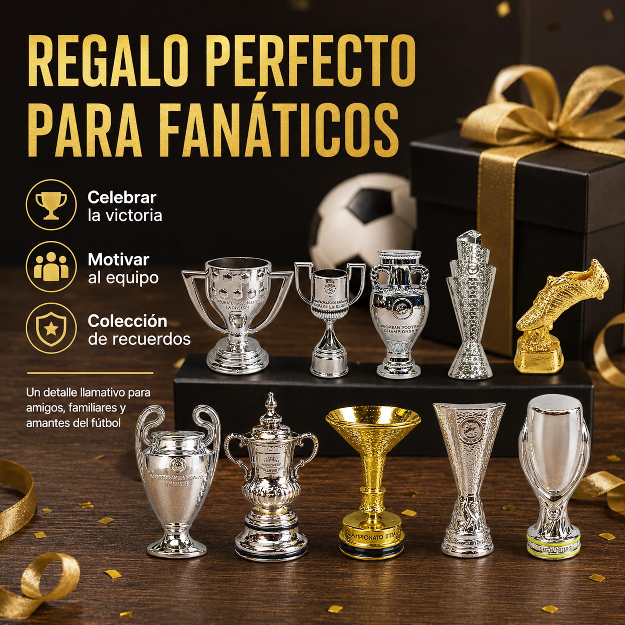 Mini Set de Trofeos de Campeones de Fútbol Modelo de Metal Trofeo de Liga de Fútbol de Alta Simulación Modelo de Colección para Fanáticos Adornos de Escritorio de Recuerdo de Regalos,8pc