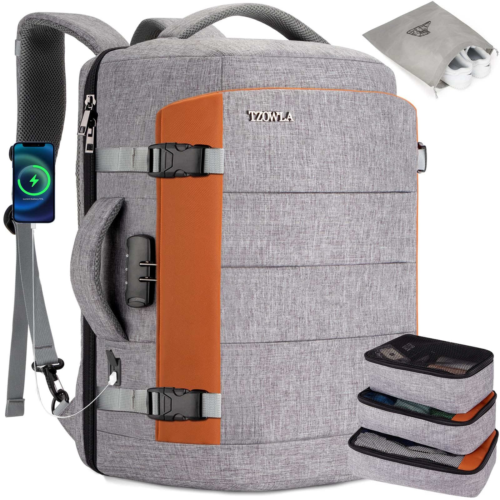 [Tzowla] 40L 旅行用ラップトップバックパック メンズ レディース 機内持ち込み可、大容量 防水 盗難防止 USBポート付き ビジネス カジュ Amazon.co.jp: [Tzowla] 40L 旅行用ラップトップバックパック 機内