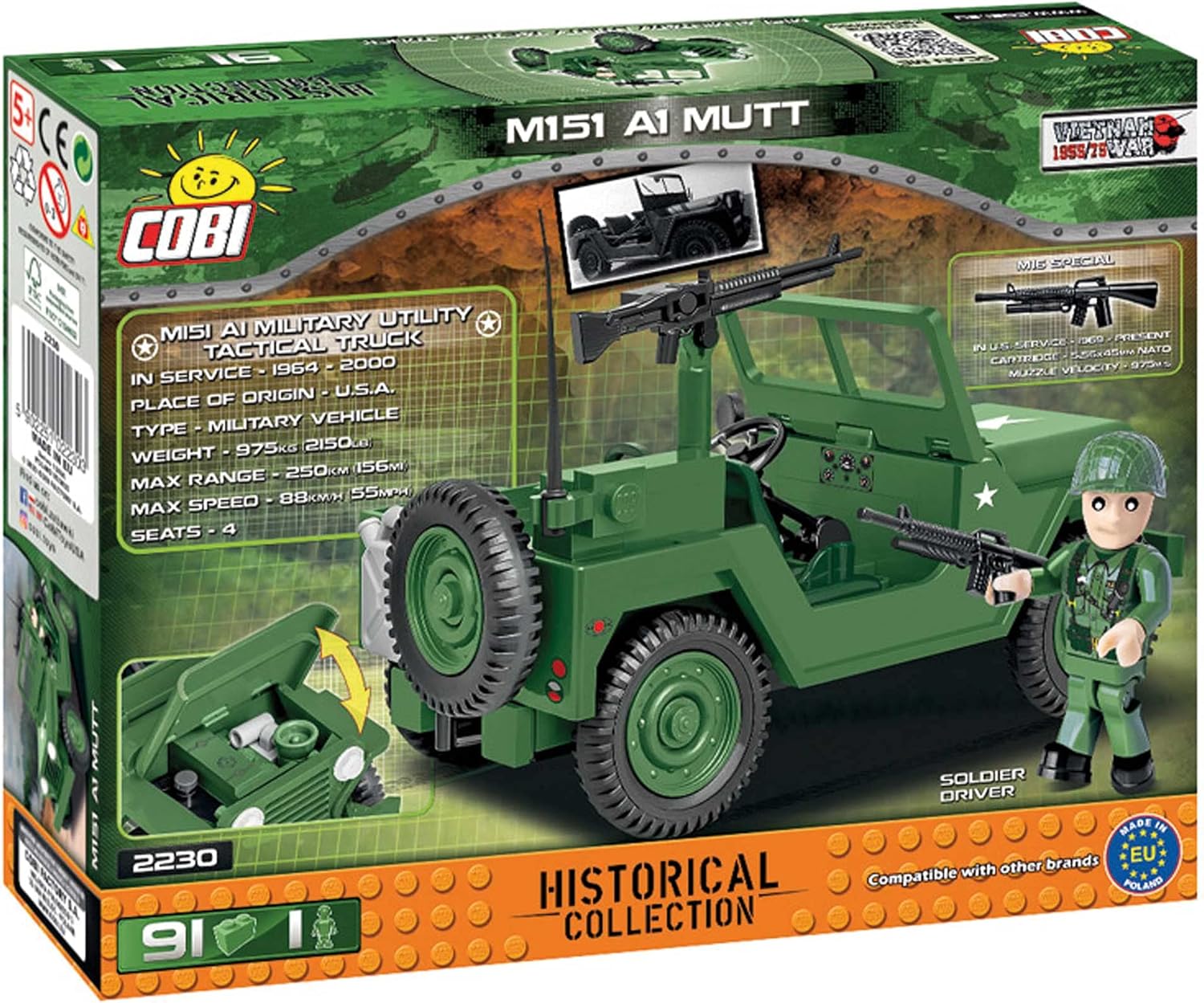 COBI Historical Collection M151 A1 Mutt Vehicle Building Set, 91 Pieces
