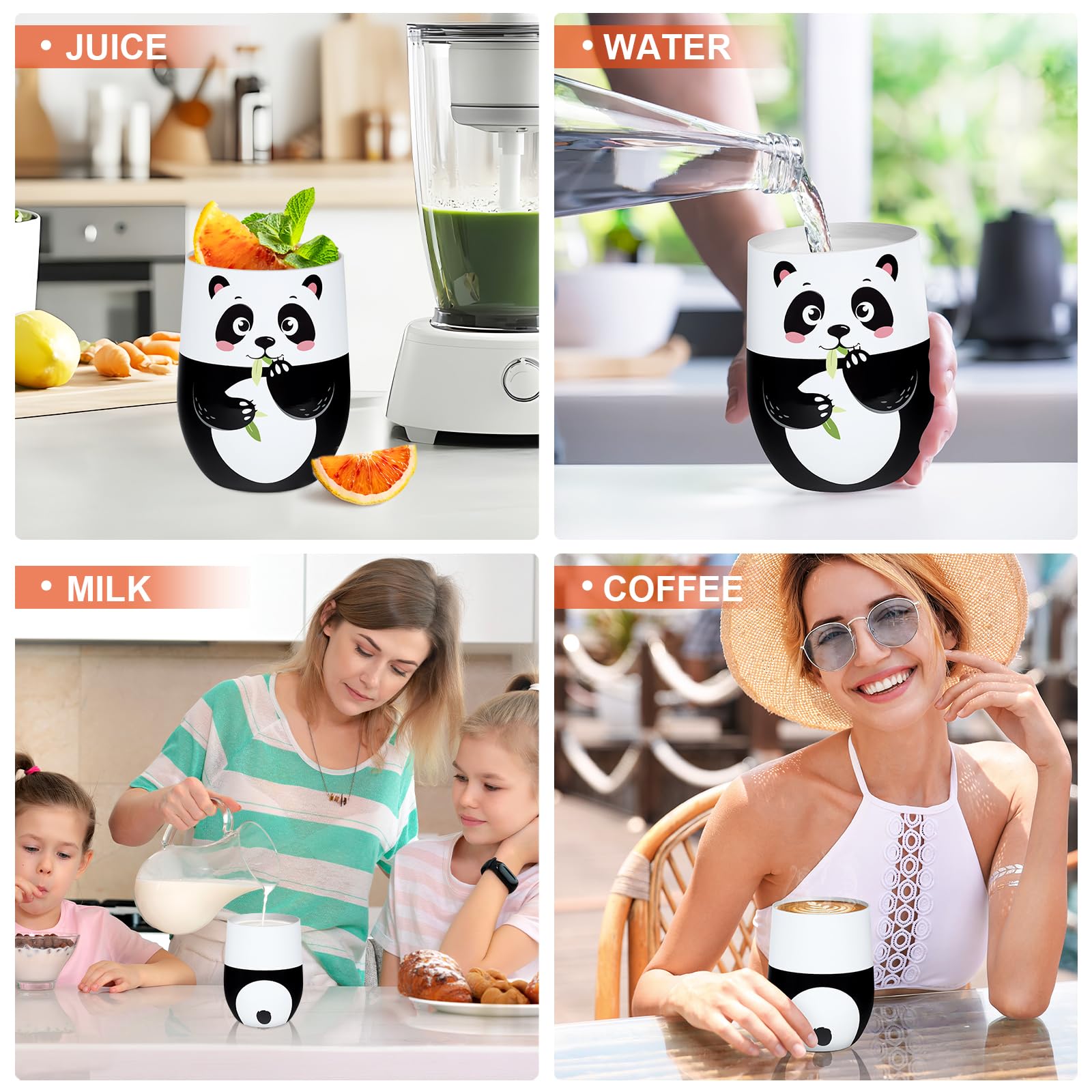 NymphFable 12oz Panda Insulated Tumbler with Lid and Straw Stainless Steel Wine Tumbler, Stemless Wine Glass Coffee Mug - Image 4