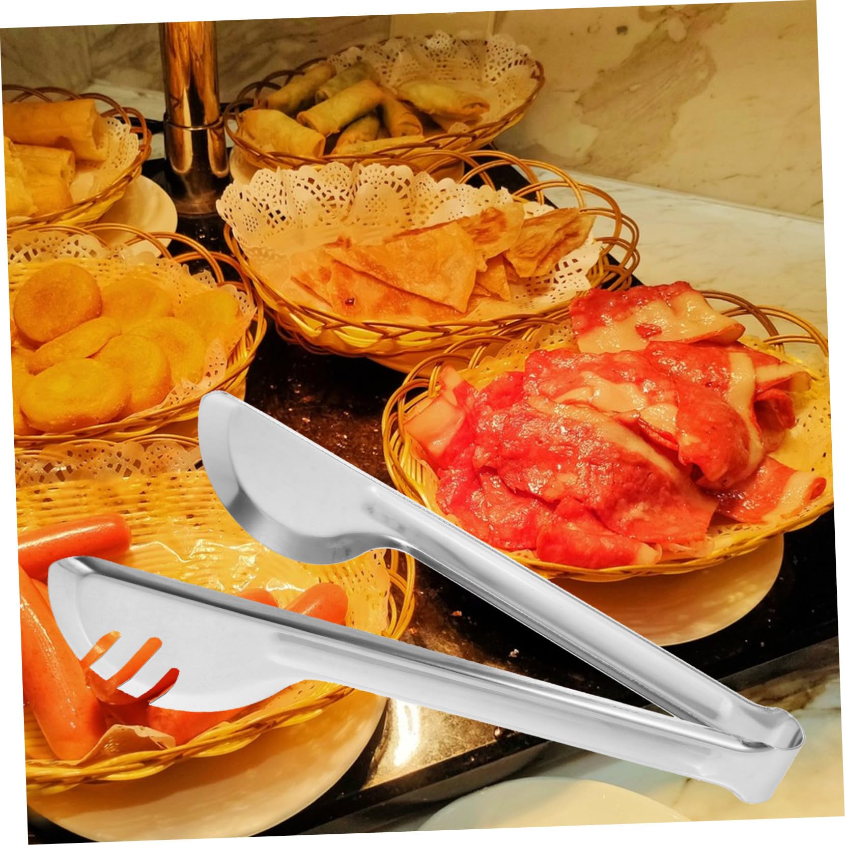 18 piezas Utensilios de Acero Inoxidable para Servir con Pinzas de Ensalada Cucharas Ranuradas y Cucharas para Buffet Resistentes y Fáciles de Limpiar para Bodas Restaurantes y