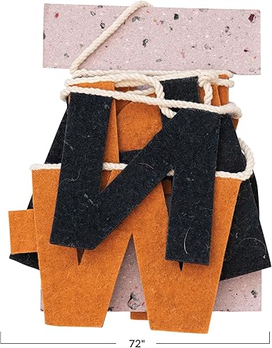 Miniatura 3 de Creative Co-Op Banner hecho a mano de fieltro de lana de 72 pulgadas de largo "Happy Halloween", color naranja y negro