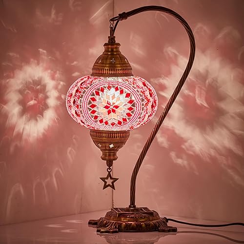 Miniatura 8 de DEMMEX Lámpara de mesa de mosaico turco marroquí, con cuello de cisne, hecha a mano, lámpara de noche para mesita de noche, lámpara decorativa de