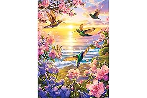 300 Piece Puzzle Jigsaw Puzzle for Adults Children and Seniors - Hummingbird Beach Flower Puzzle