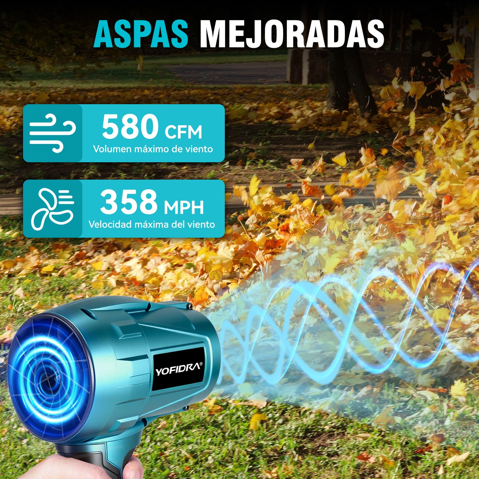 Yofidra Soplador de Hojas, 576 km/h Soplador Aspirador de Hojas, Soplador con 2 Baterías de 3,0 Ah, 28.000 RPM, Soplador de Hojas Eléctrico, Soplador a Batería para Burbujas Coches Hojas Nieve Polvo