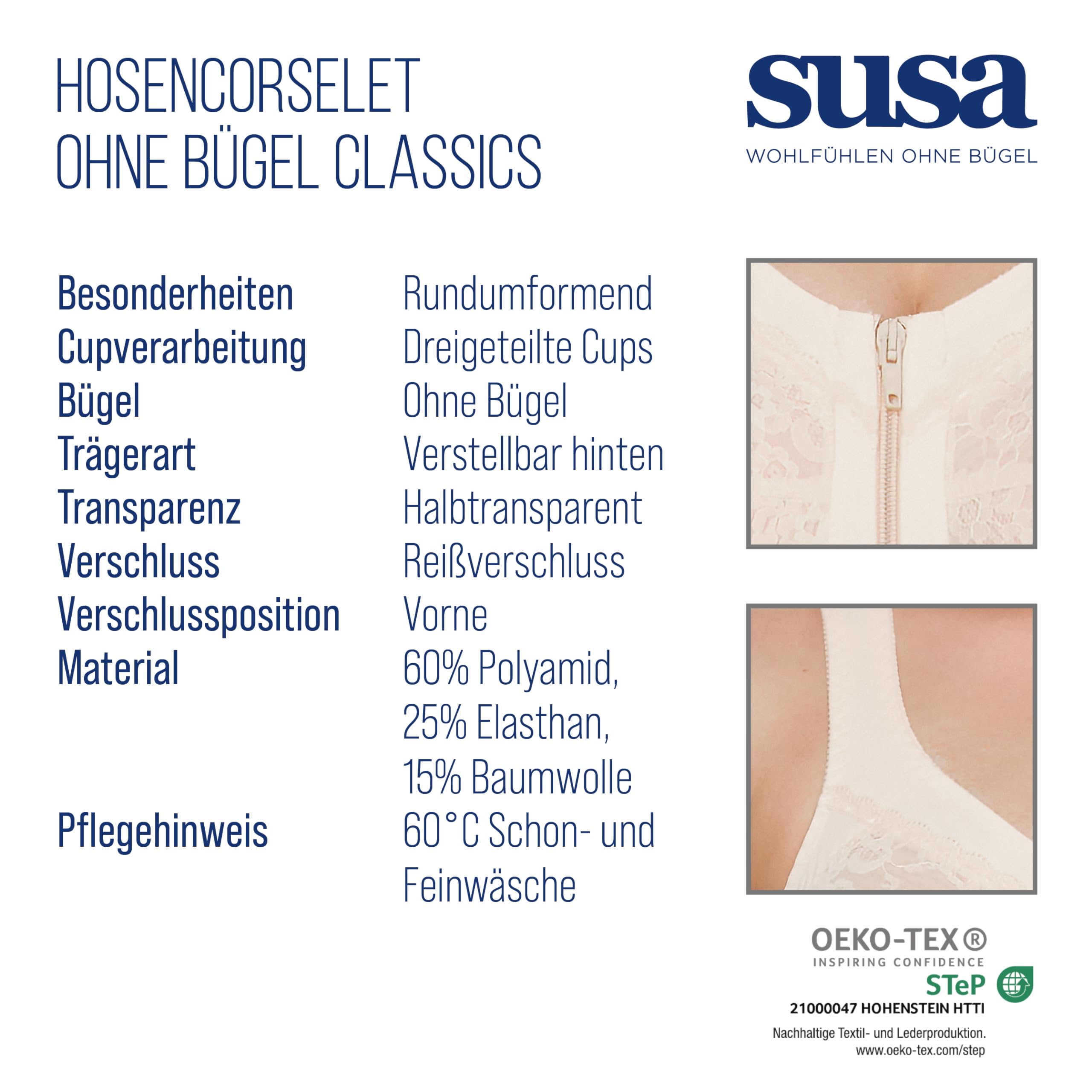 SUSA Hosenkorselett ohne Bügel Classics I Korselett Damen I Shapewear Damen stark formend I Mieder, Body mit Shaping Effekt I Formt Taille, Bauch & Po, Schwarz, 100B