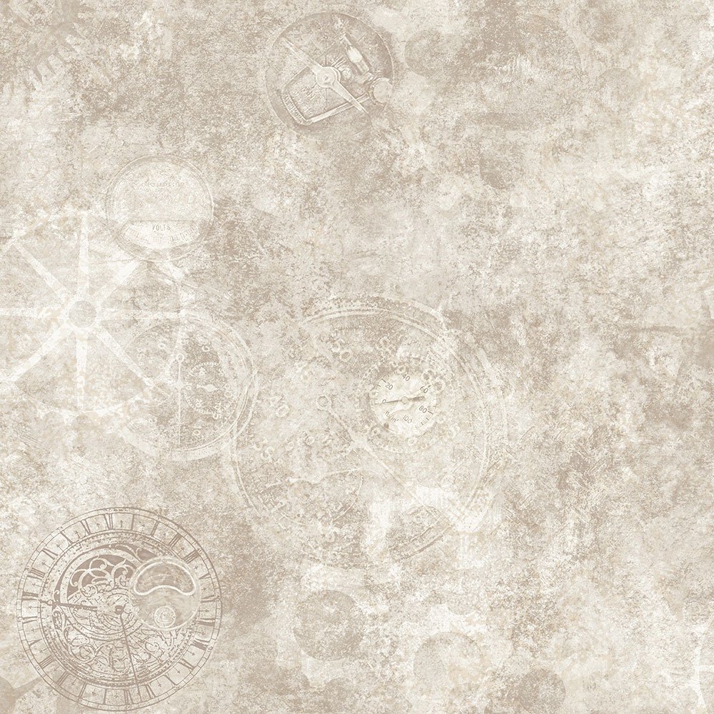 Galerie Nostalgie Beige Gears Smooth Wallpaper from B&Q