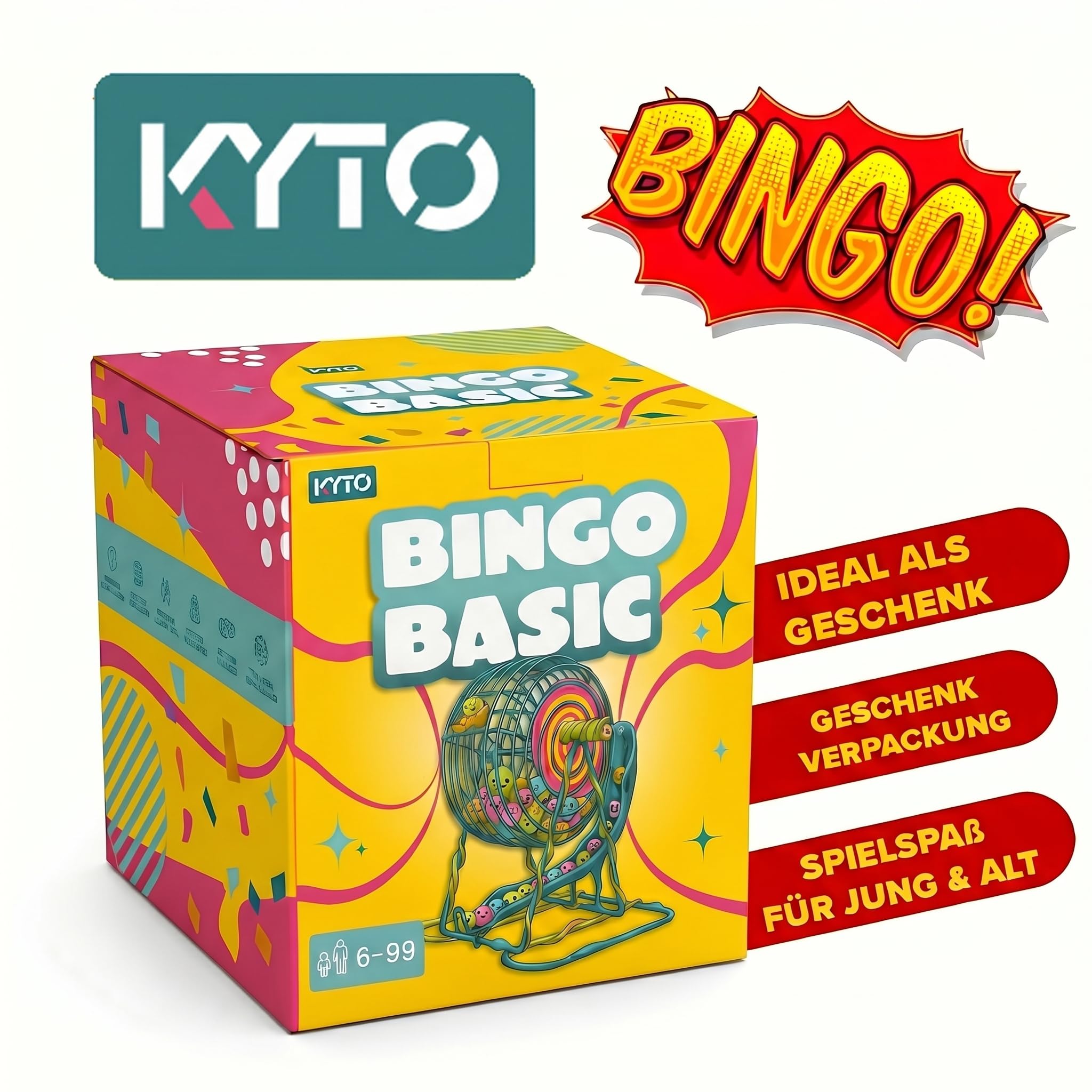 Kyto Jeu de Bingo Tambour Métallique 18 Tickets de Bingo 75 Boules de Bingo 150 Jetons Plateau de Jeu Noir Adultes Enfants Basic (2026)