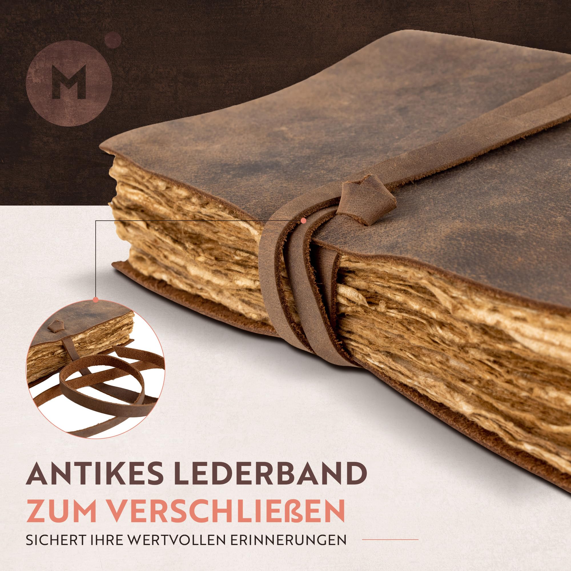 moonster Leder Notizbuch A5 [20x15 cm] aus Büffelleder – Vintage Tagebuch handgemacht mit 240 Seiten, unliniertes 125 g/m² Baumwollpapier, ideal als Skizzenbuch & Reisetagebuch