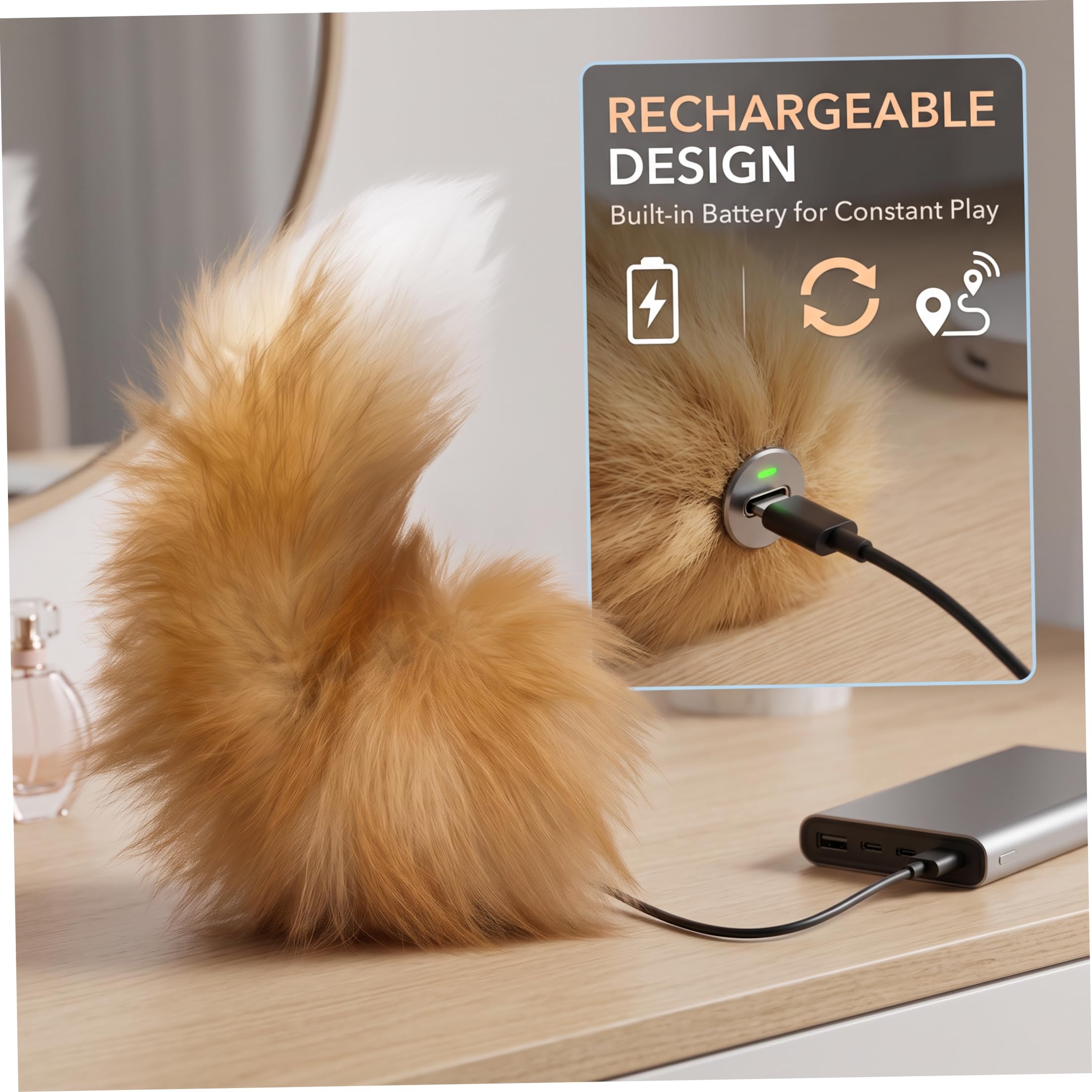 Coda mobile, accessorio cosplay coda di volpe elettrica ricaricabile, argento