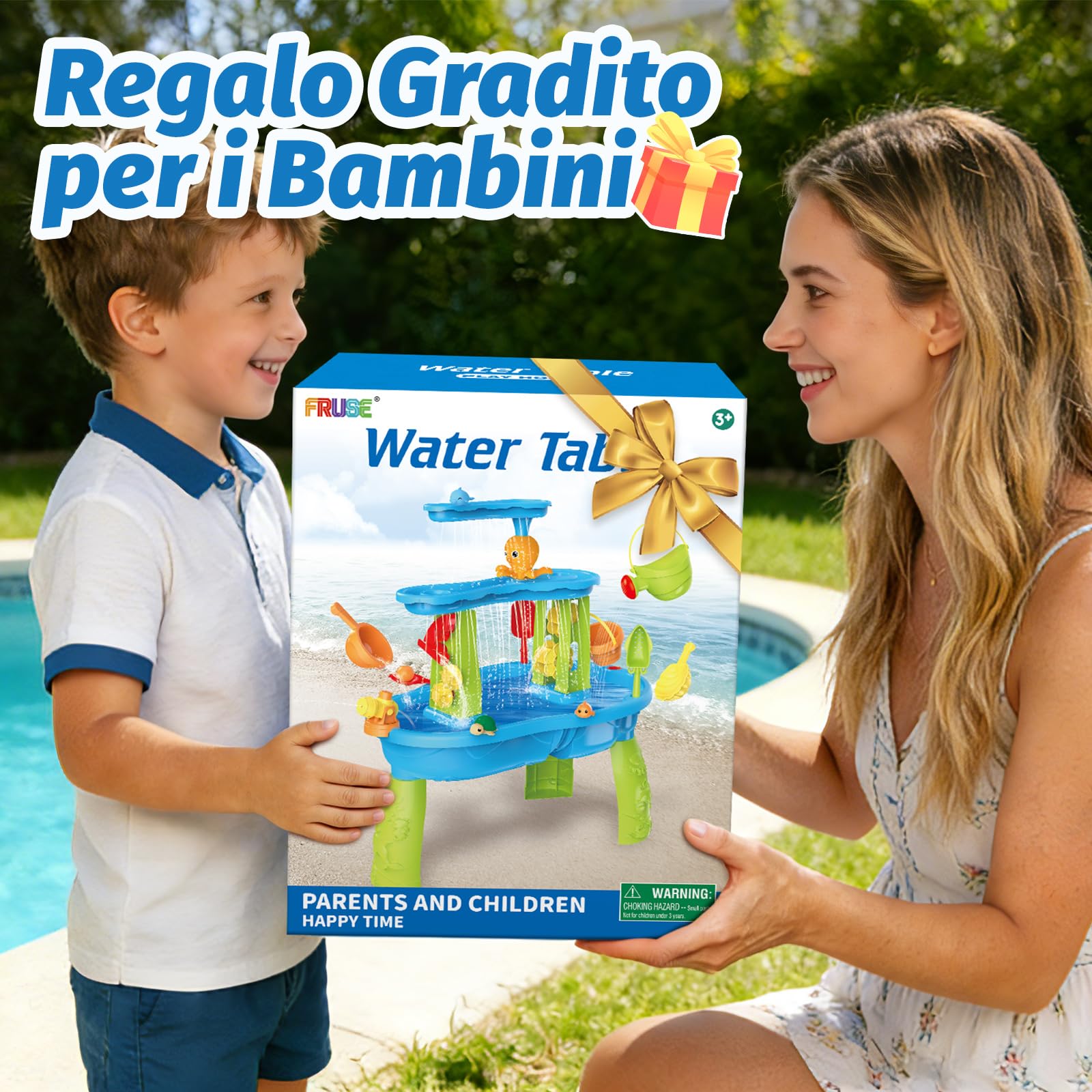 FRUSE Tavolo d'Acqua per Bambini a 3 Livelli per Bambini 3 4 5 6 Anni | Giochi Acqua, Attività Sensoriali, Facile da Montare e Pulire, Tavolo Acquatico, per Spiaggia, Giardino, da Interno e Esterno
