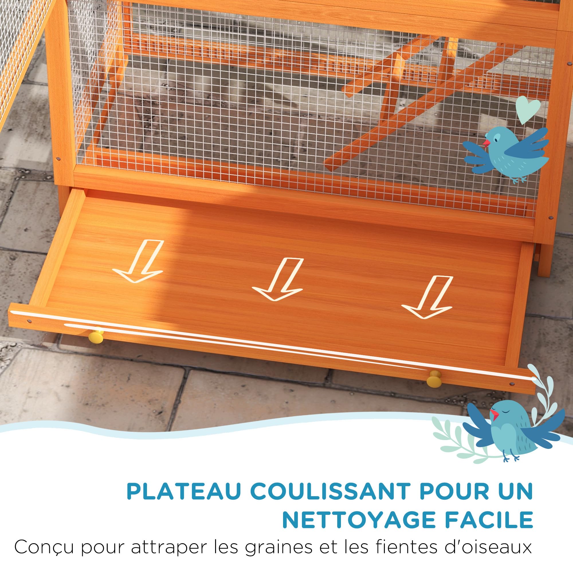 PawHut Gabbia per Uccelli in Legno, Gabbia per pappagalli, Parco Giochi, voliera per Uccelli Esterni, Tetto Asfalto Impermeabile, per parrocchetta, calopsitte, Conure, canarini, 92 x 52 x 171 cm