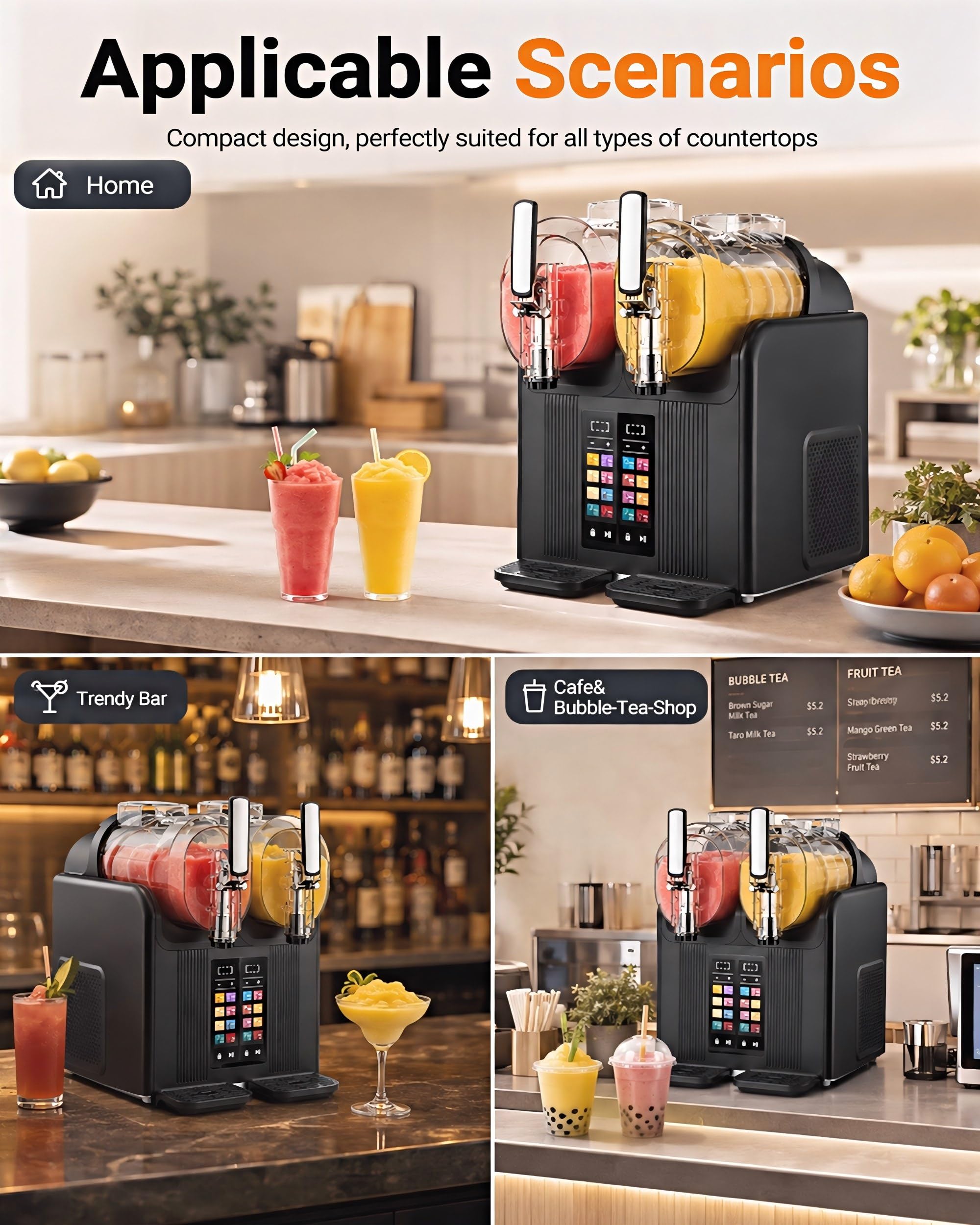 Macchina a Doppia Vasca per Granita e Gelato Soft – 2x2L, Comandi Touch, 7 Modalità Preselezionate, Lavaggio con un Tasto, Refrigerazione Rapida, Serbatoio in PC, Miscelazione Potente 360°