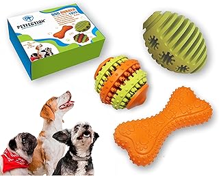 PETFECTION Dog Chew Toys 3 Pack, Dog Toys for Aggressive Chewers Large Breed, Multifunctional Teeth Cleaning and Gum Massage, Tough Dog Toys from 100% Natural Rubber for Large and Medium Dogs