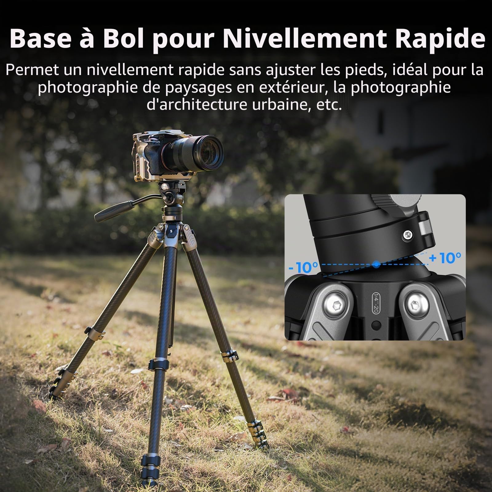 SMALLRIG 160 cm Trépied de Voyage Portable pour iPhone et Appareil Photo, Trépied Vidéo en Fibre de Carbone, Format Compact (52 cm), 3 kg Charge, Tête Fluide pour la Photographie en Extérieur - 5477