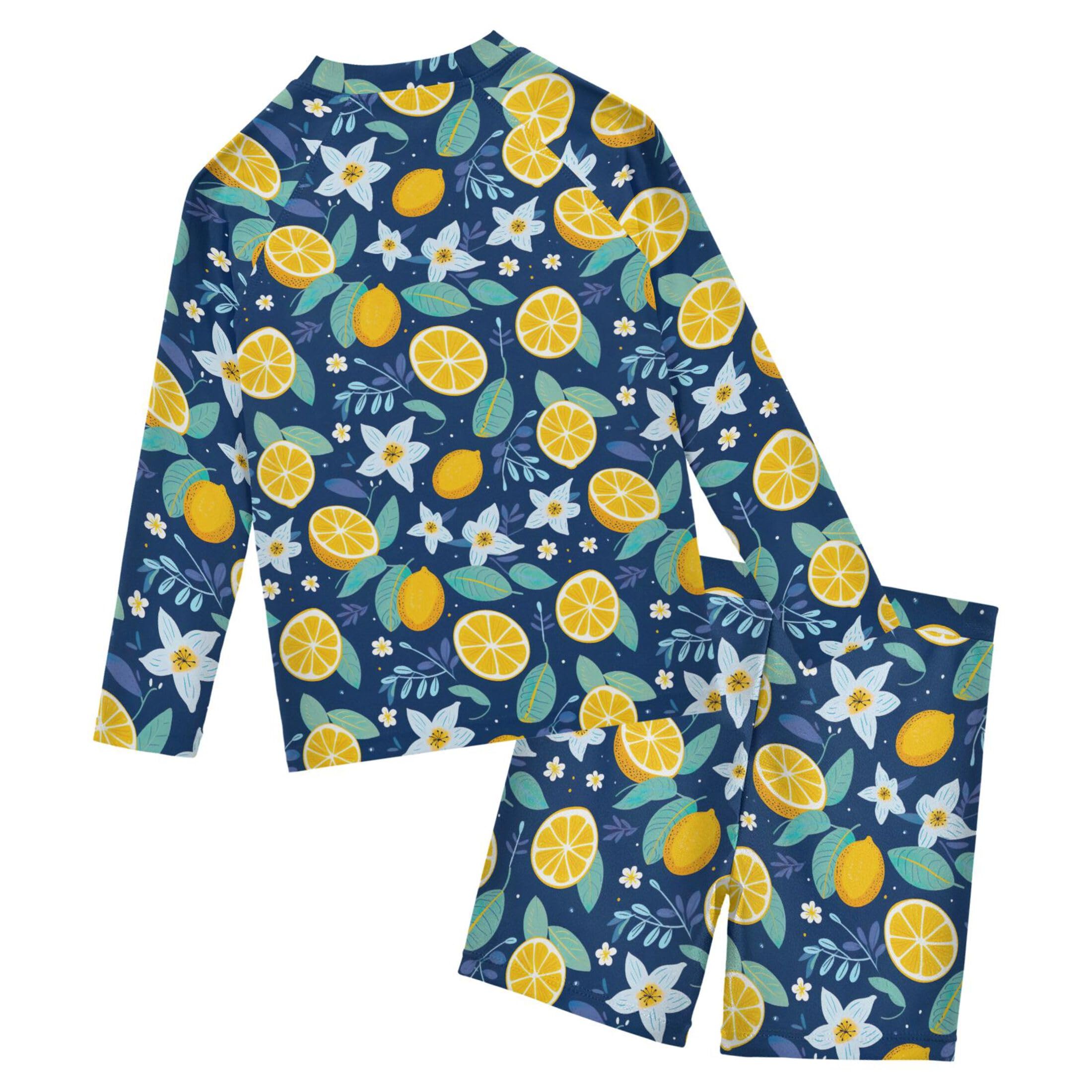 Lemon Fruit Summer Boys Rash Guard Swimsuits Set for Boys Long Sleeve Swim Shirts Bathing Suits B0402681