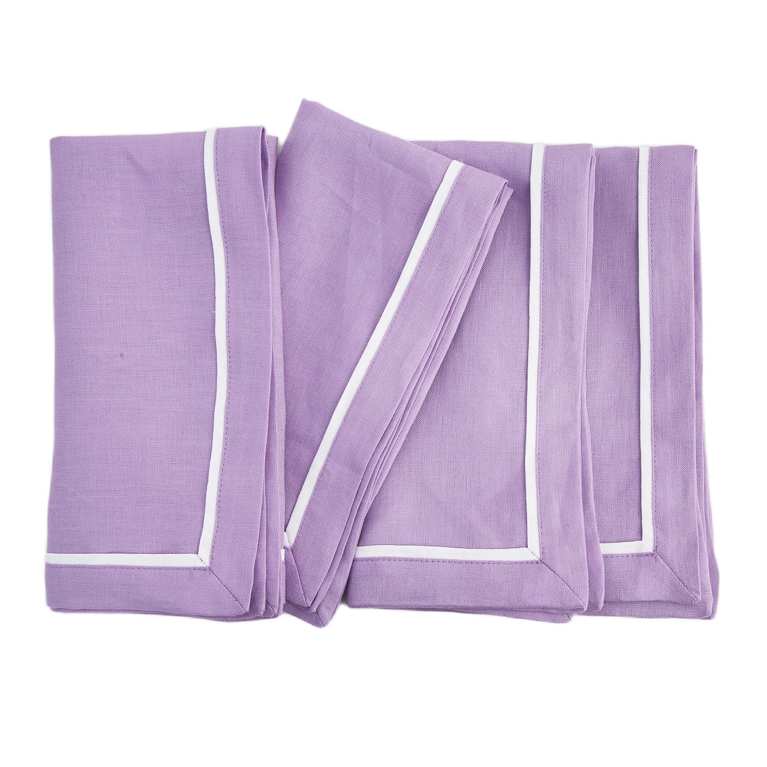 Serviettes de table 100 % lin lavande 50,8 x 50,8 cm textile lavable bordure rayée